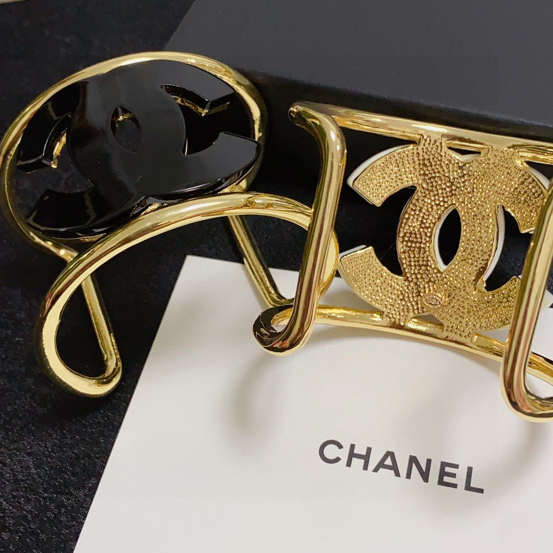 Chanel logo black and white open bracelet