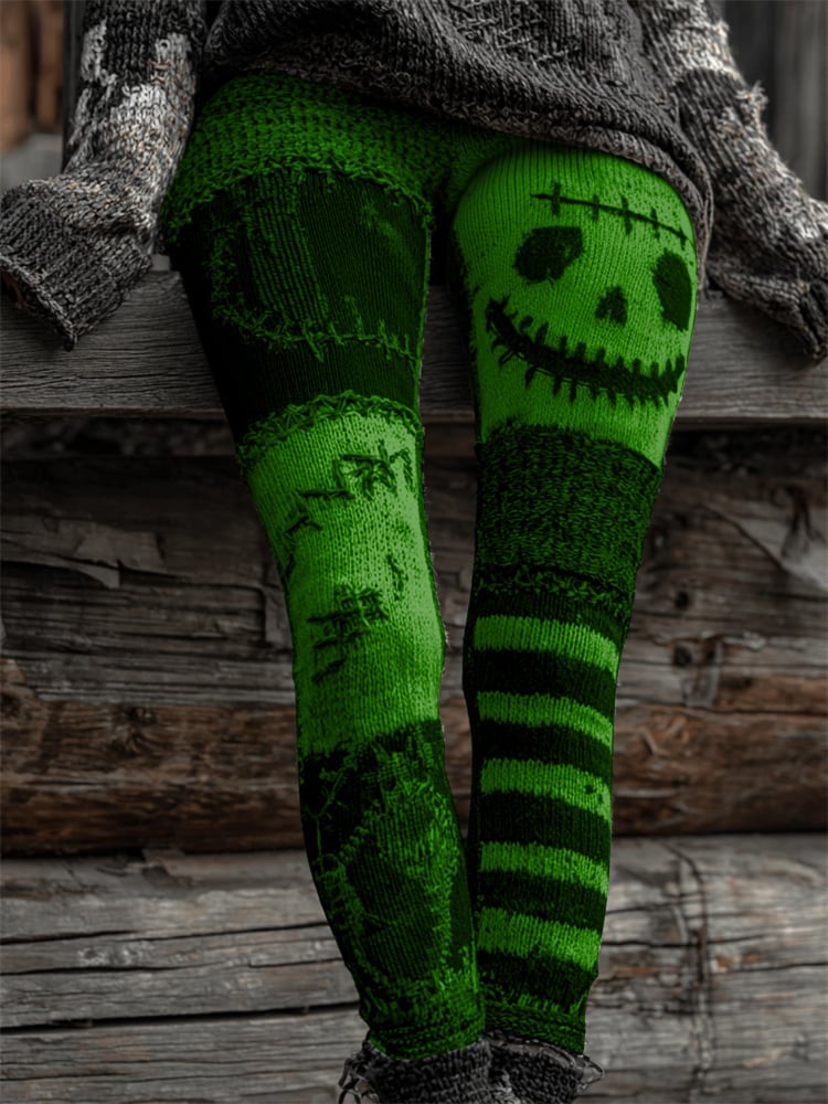 🔥Buy 3 Get 10% Off🔥Women's Retro Halloween Contrast Color Comfortable Knitted Print Leggings