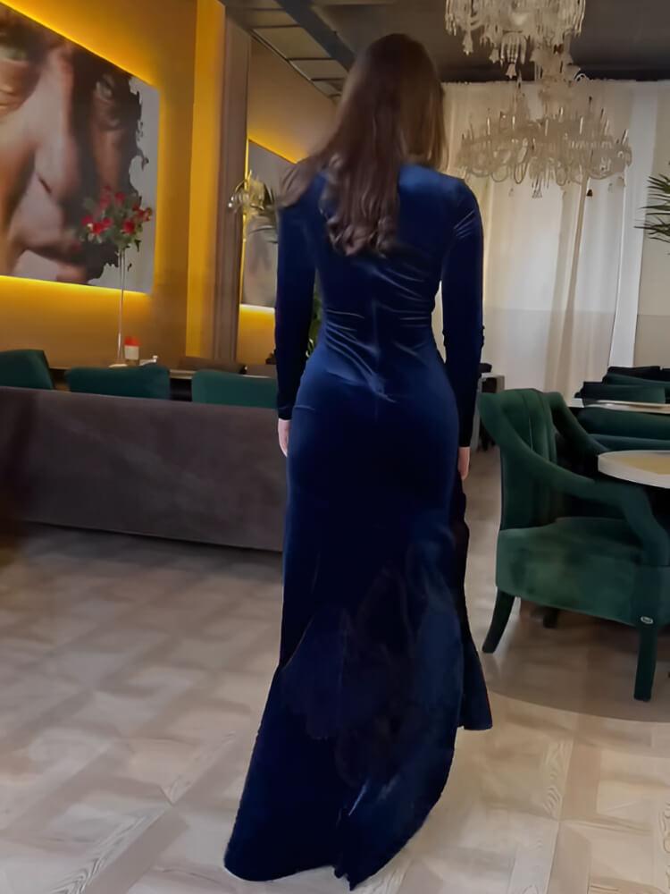 Women's Round Neck Long Sleeve Velvet Dress