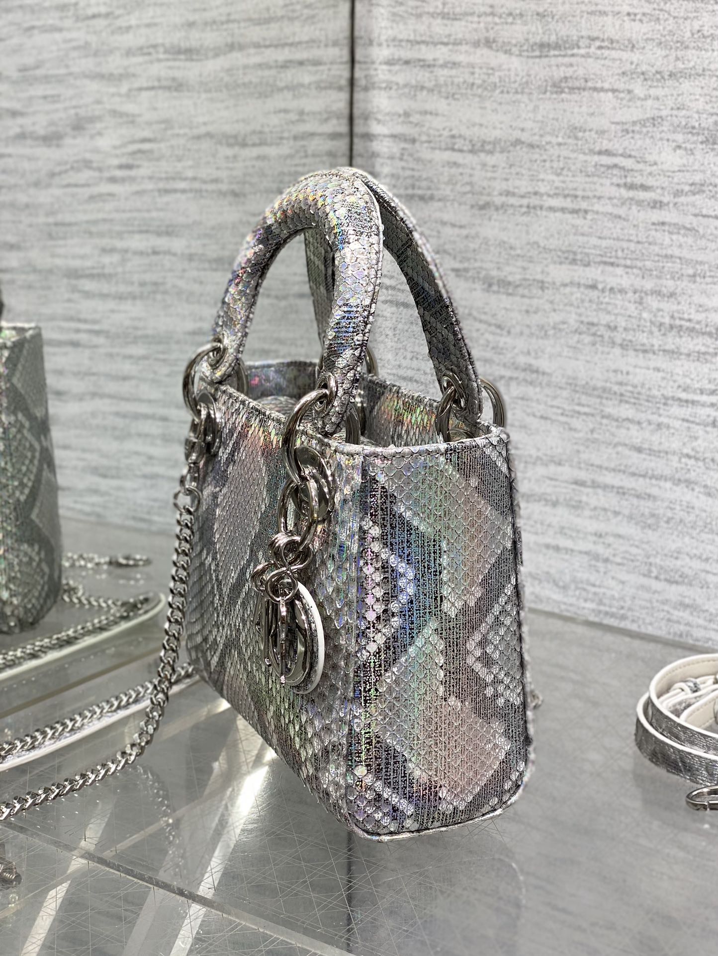 Dior Lady three-grid rare snakeskin Princess Diana bag