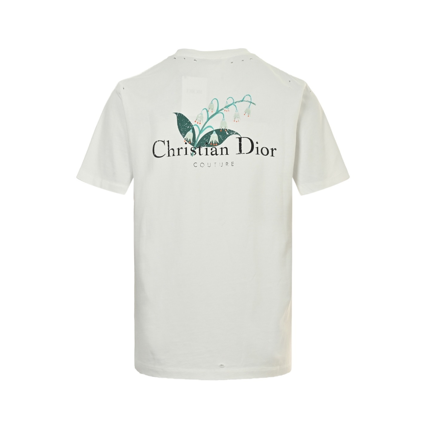Dior 25ss lily of the valley print distressed ripped short-sleeve shirt