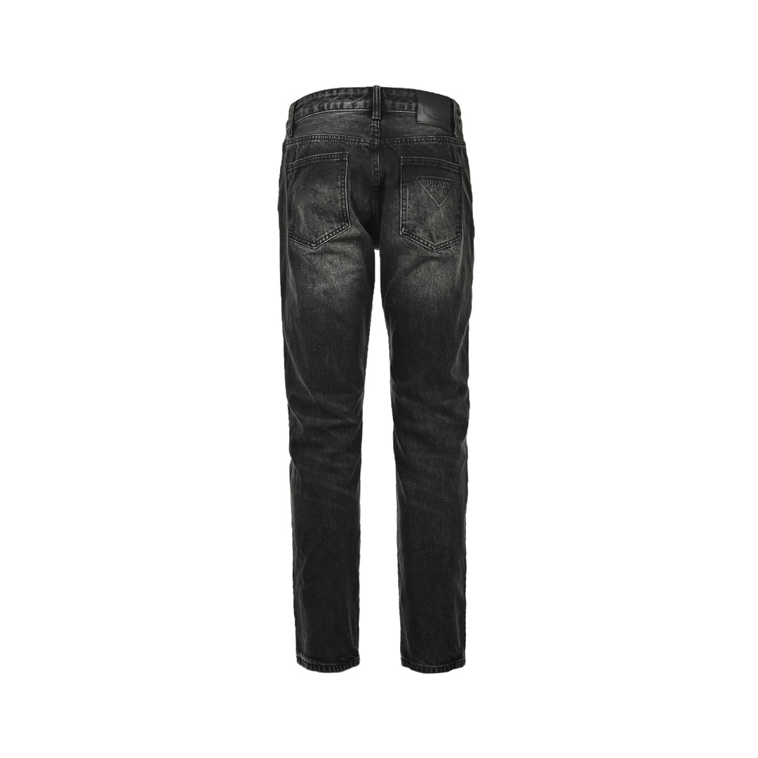 Prada 23Fw triangle logo embossed washed denim