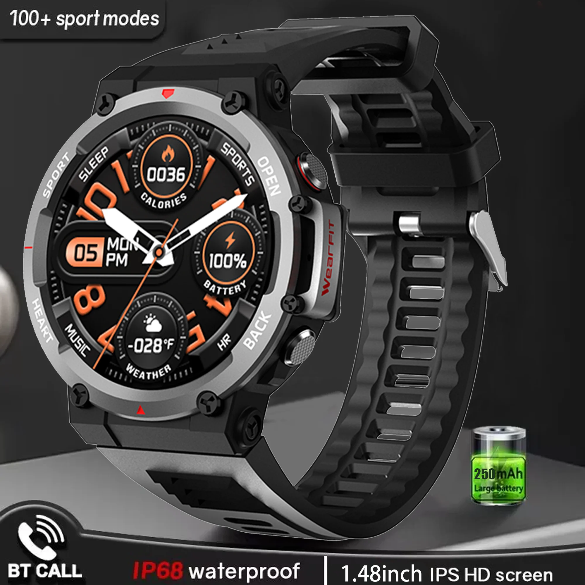 2024 new men's outdoor waterproof smartwatch 1.48inch sports mode heart rate and blood pressure monitoring for Huawei Xiaomi