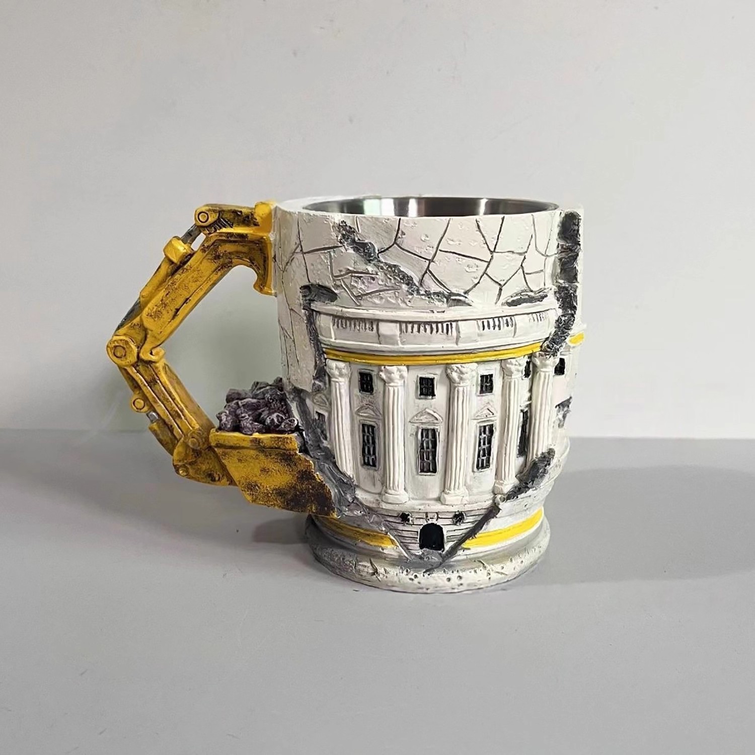 Demolition-themed mug (Someone Lied) with 3D design