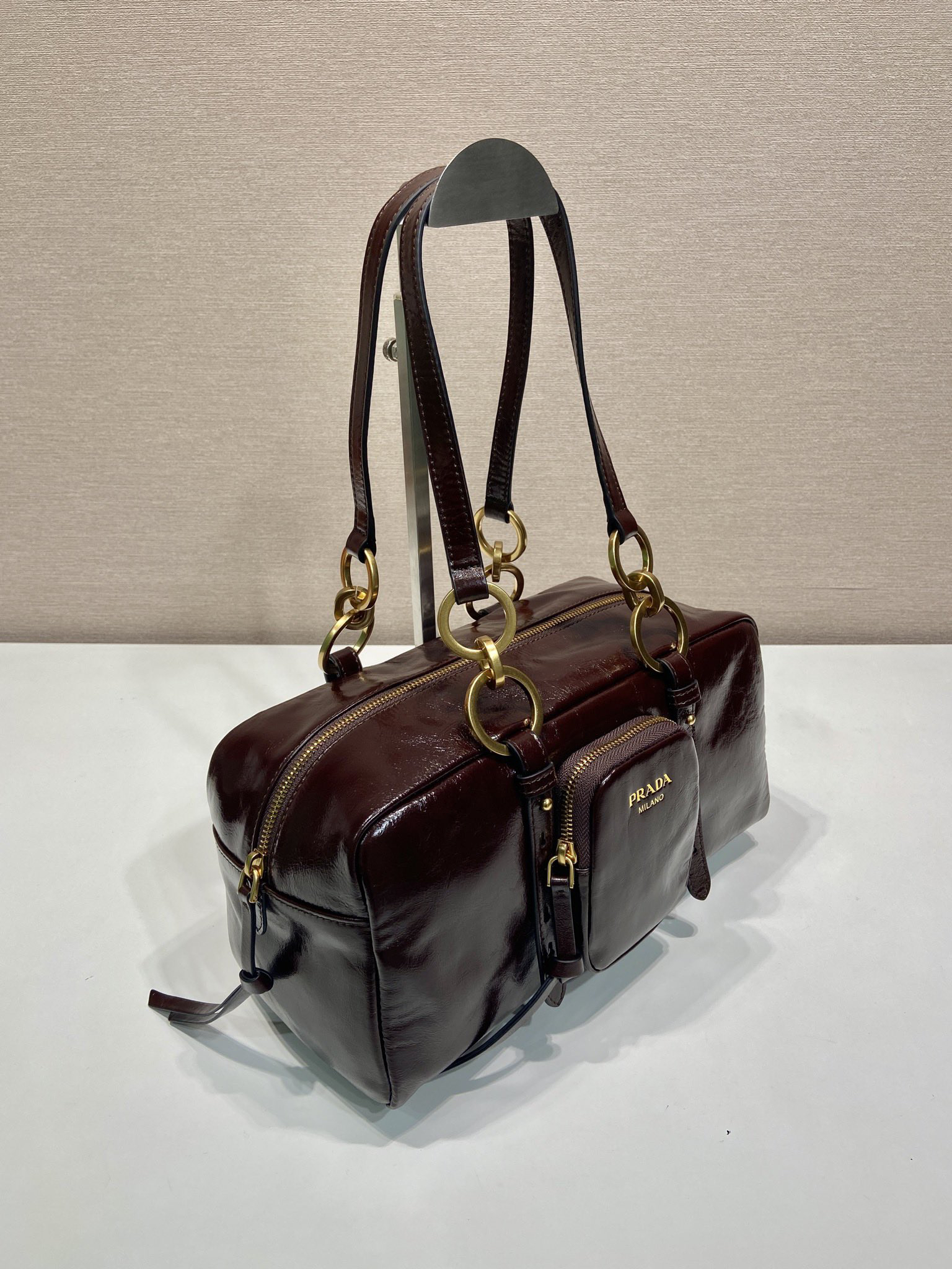 Prada waxed leather handbag 1BB138
