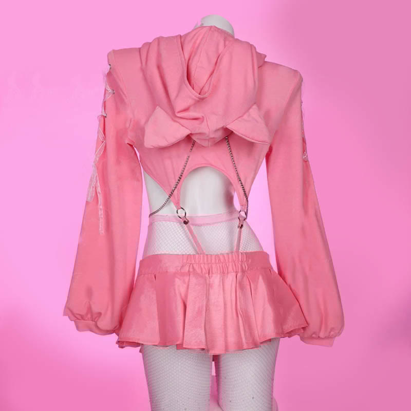 Cosplay Cat Heart Hollow Top Skirt Lingerie Costume