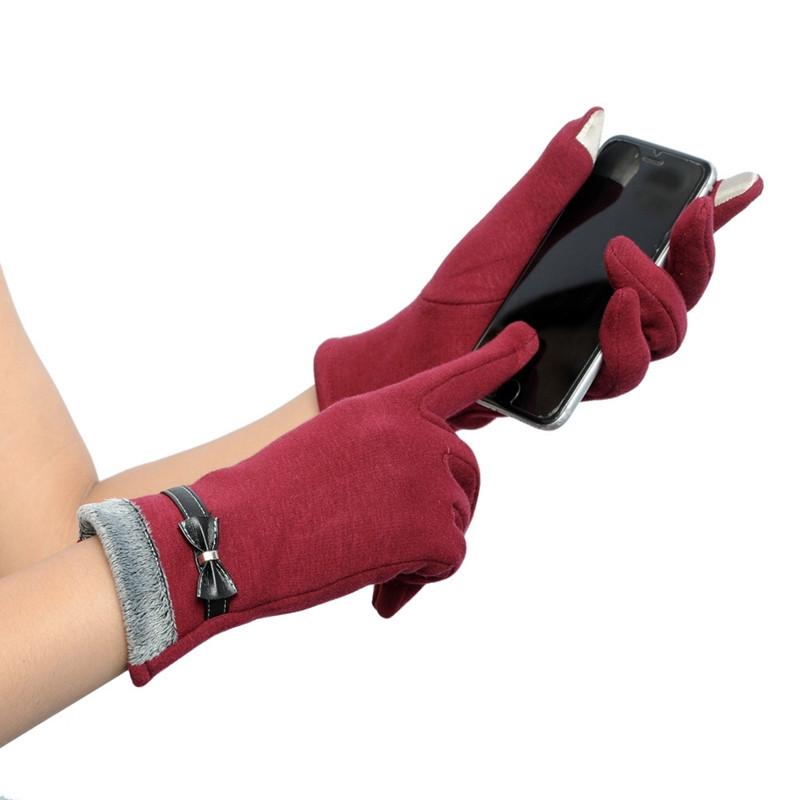 Gloves Women Thin Cotton Gloves Winter Women Touch Screen Gloves With Bow Thin Comfort Keep Warm Go Shopping Women Gloves#023