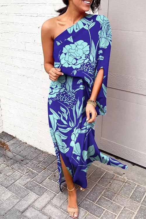 Heididress Casual One Shoulder Side Split Printed Dress