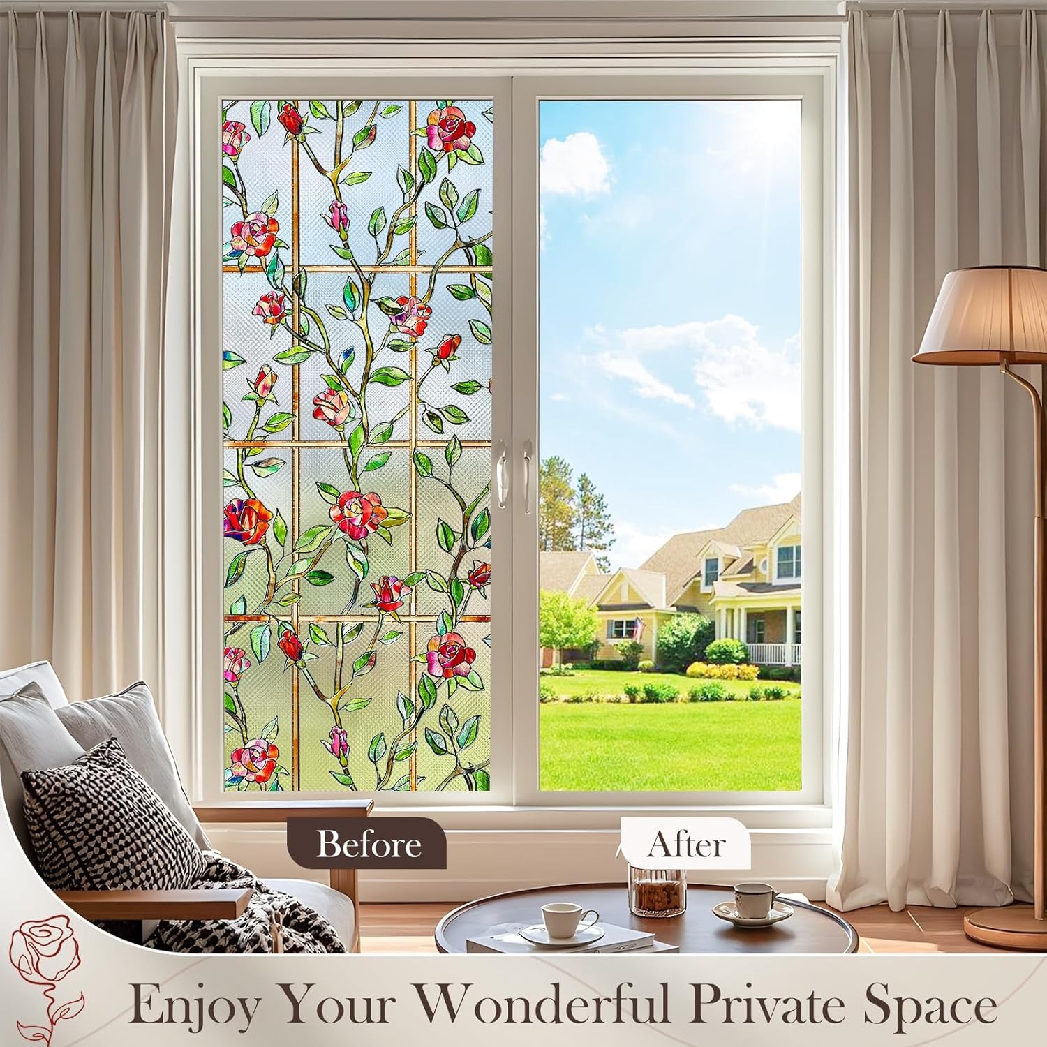 💥ON SALE💥- 3D Floral Stained Glass Window Film, Anti UV🪟🌸