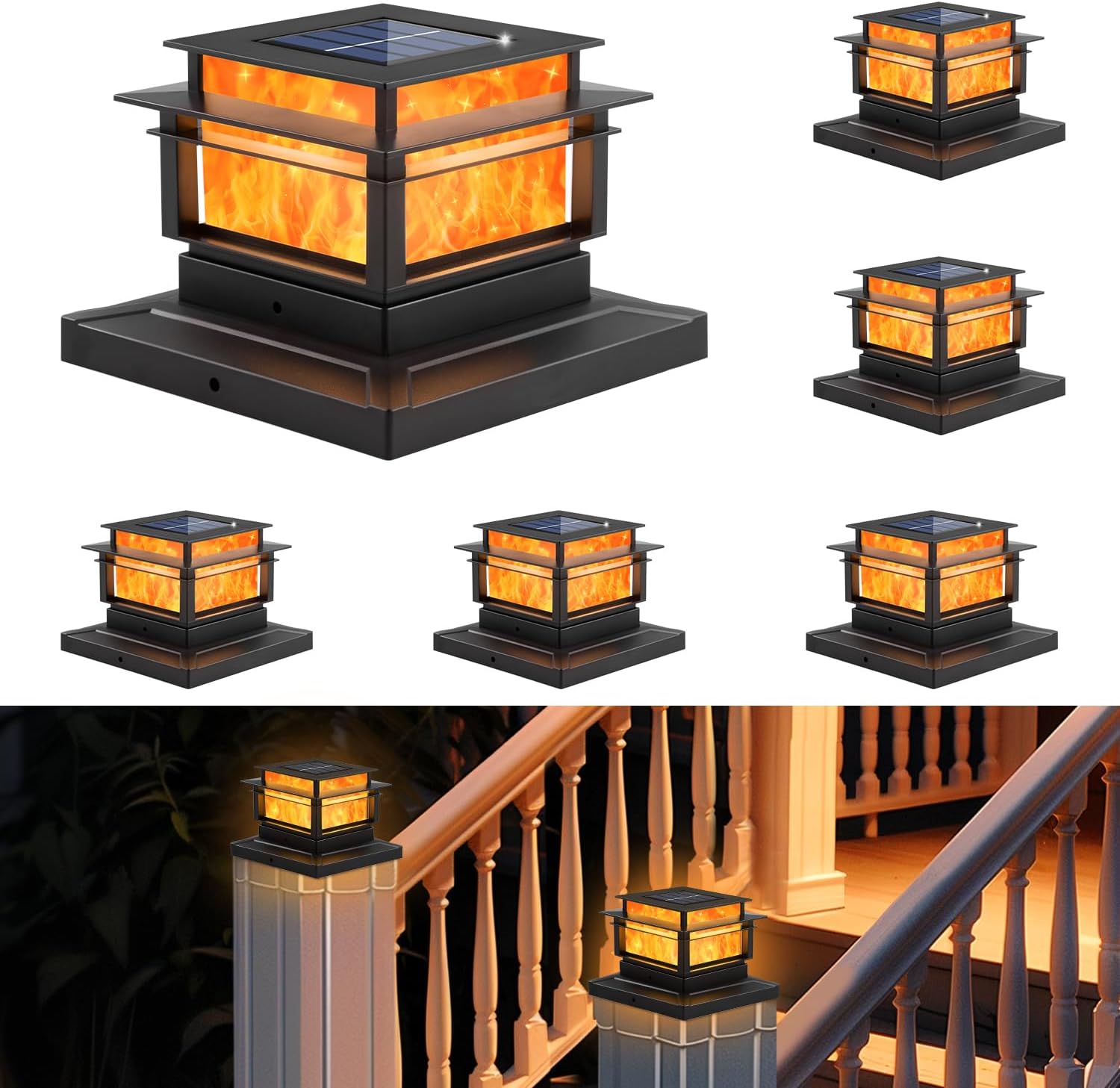 HOT SALE🔥Flickering Flame Fence Solar Waterproof Post Lights