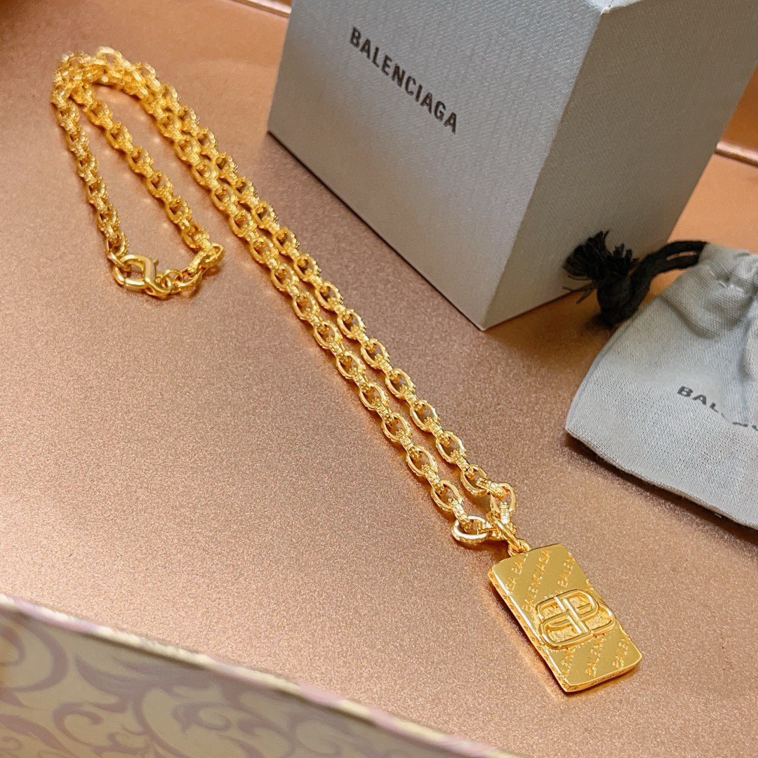 Balenciaga Gold BB Brand Chain Necklace