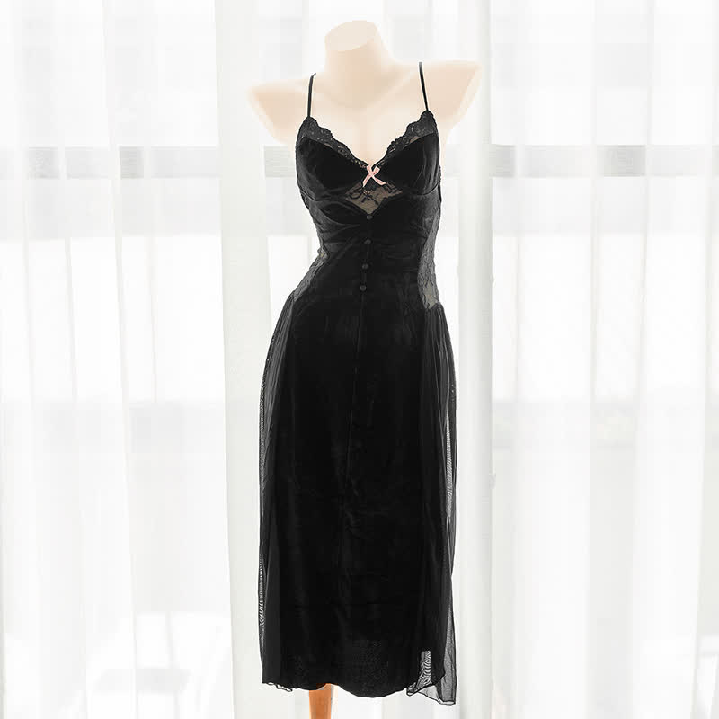 V-neck Backless Mesh Split Slip Lingerie Dress