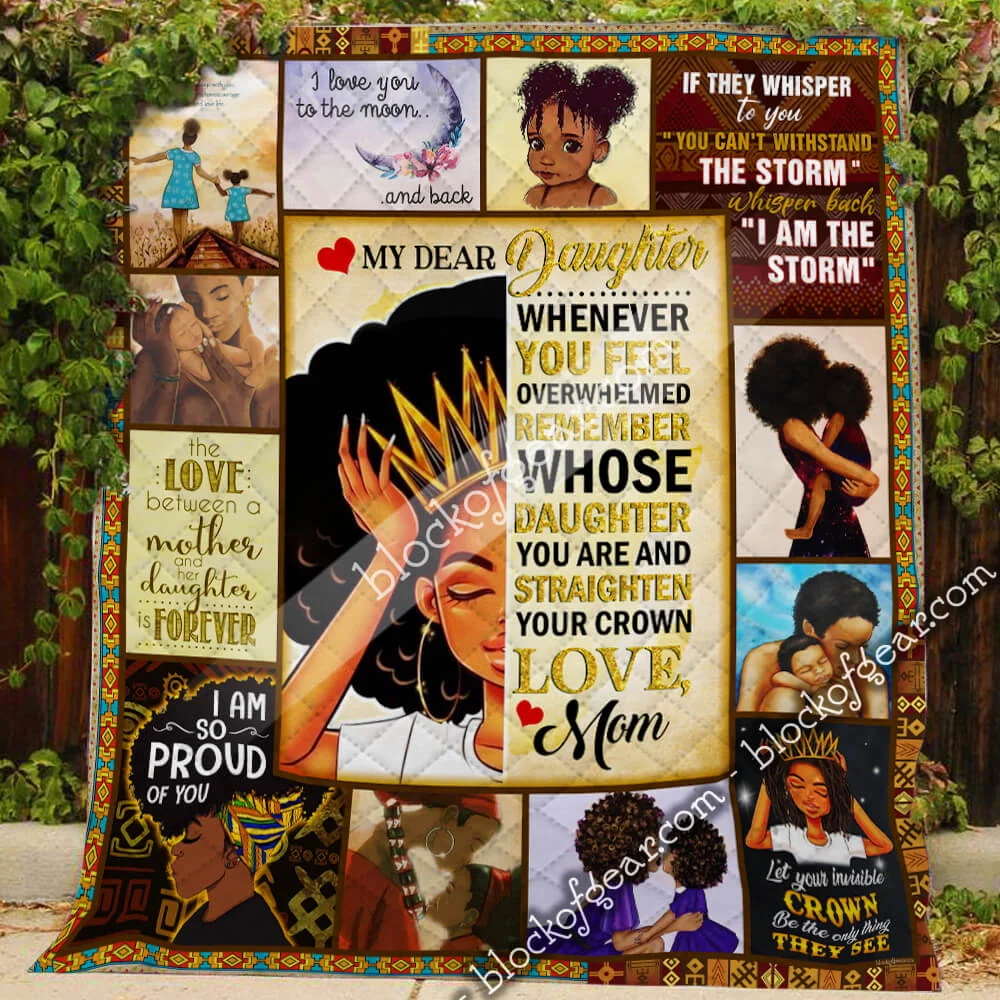 My Dear Daughter, Love Mom. Black Girl Quilt Blanket