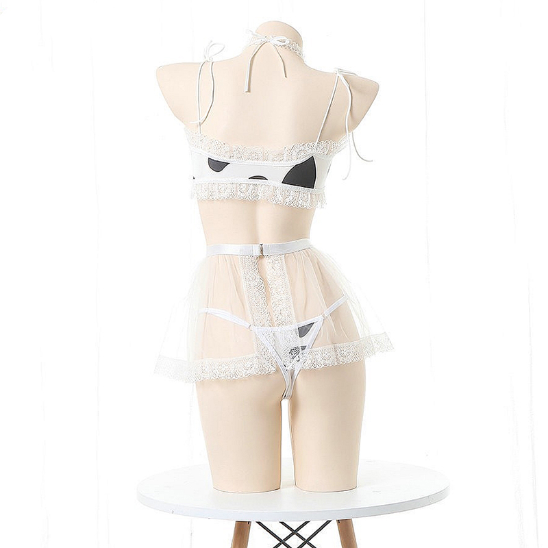 Cow Pattern Print Lace Bikini Lingerie Set