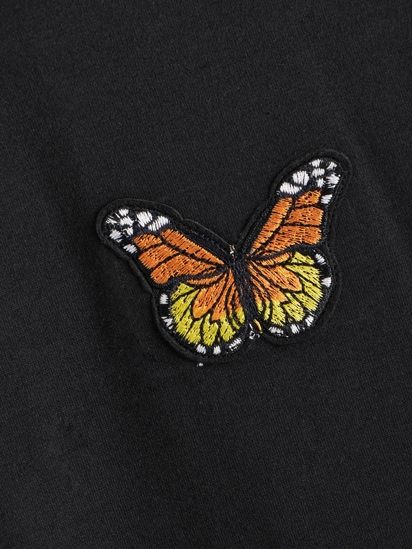Butterfly Embroidered Kangaroo Pocket Drawstring Hoodie