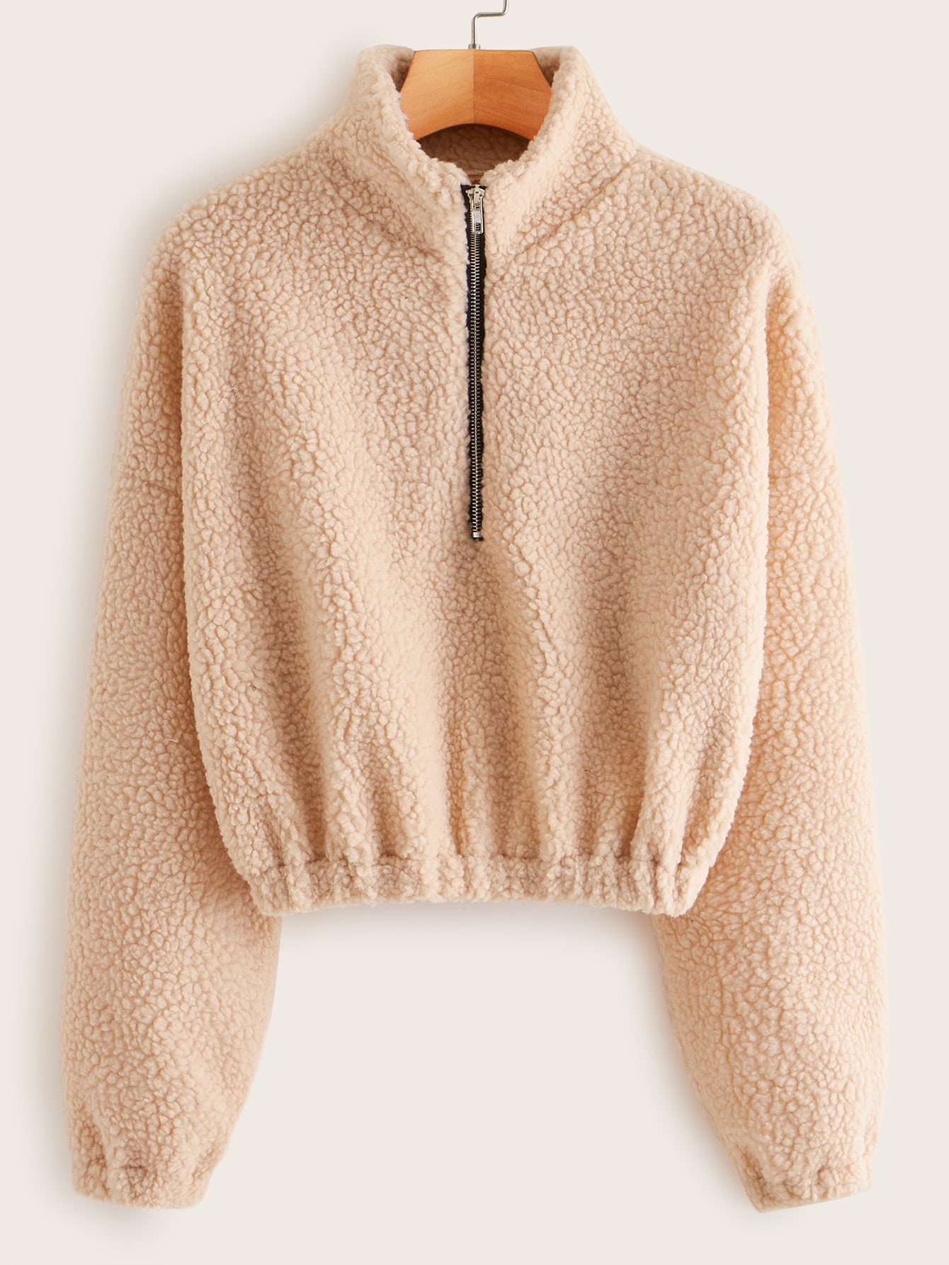 Half Placket Drop Shoulder Teddy Sweatshirt