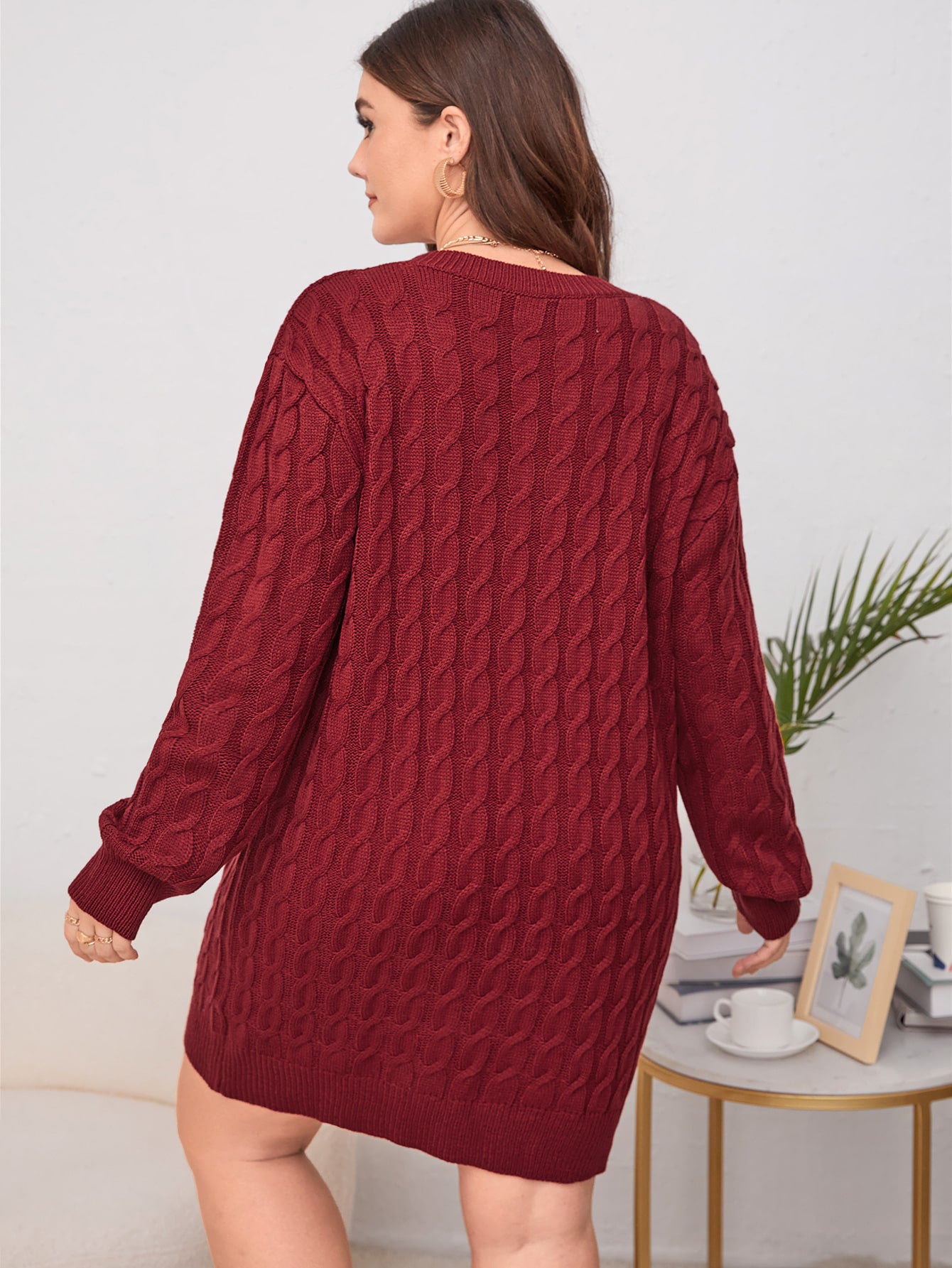 Sweater Dress Women Clothing Custom One Piece Woolen V Neck Knitted Dress No Belt