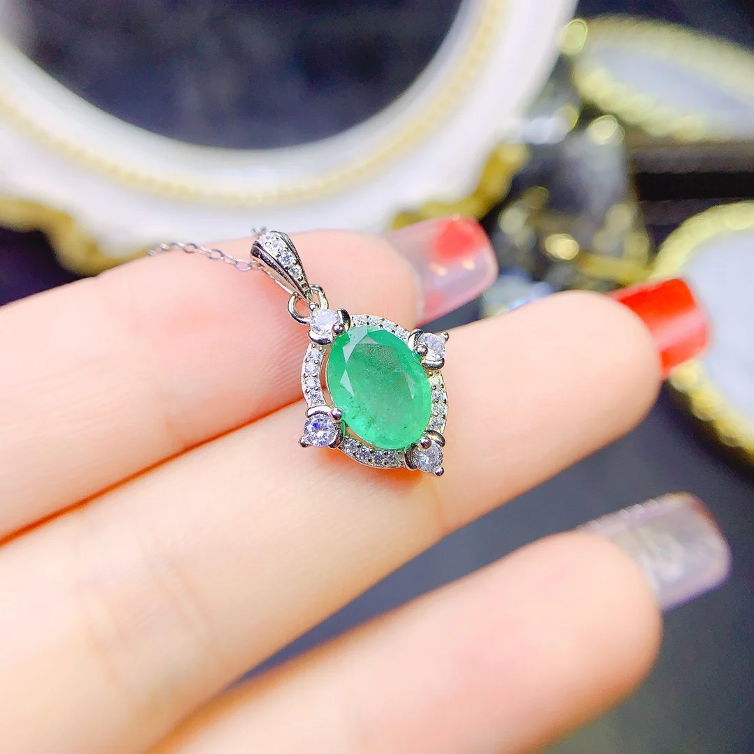 Natural Emerald Pendant 925 Sterling Silver Luxury Women's Necklace 925 Sterling Silver Jewelry Certified Gems free shipping