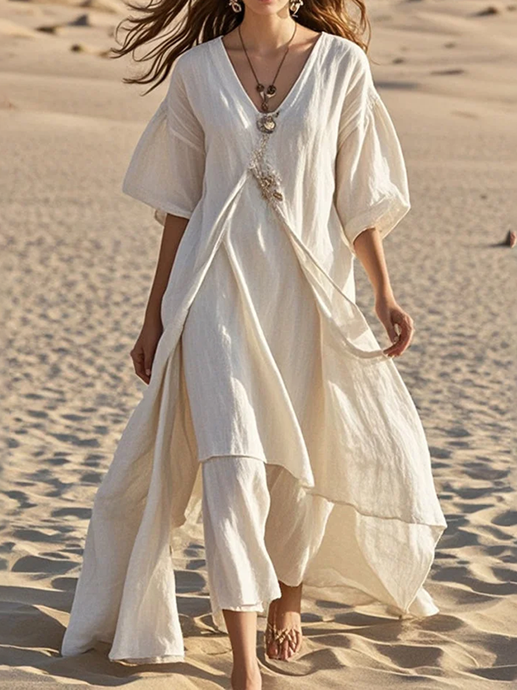 Women's Bracelet Sleeve Cotton Linen Spring Maxi Dress