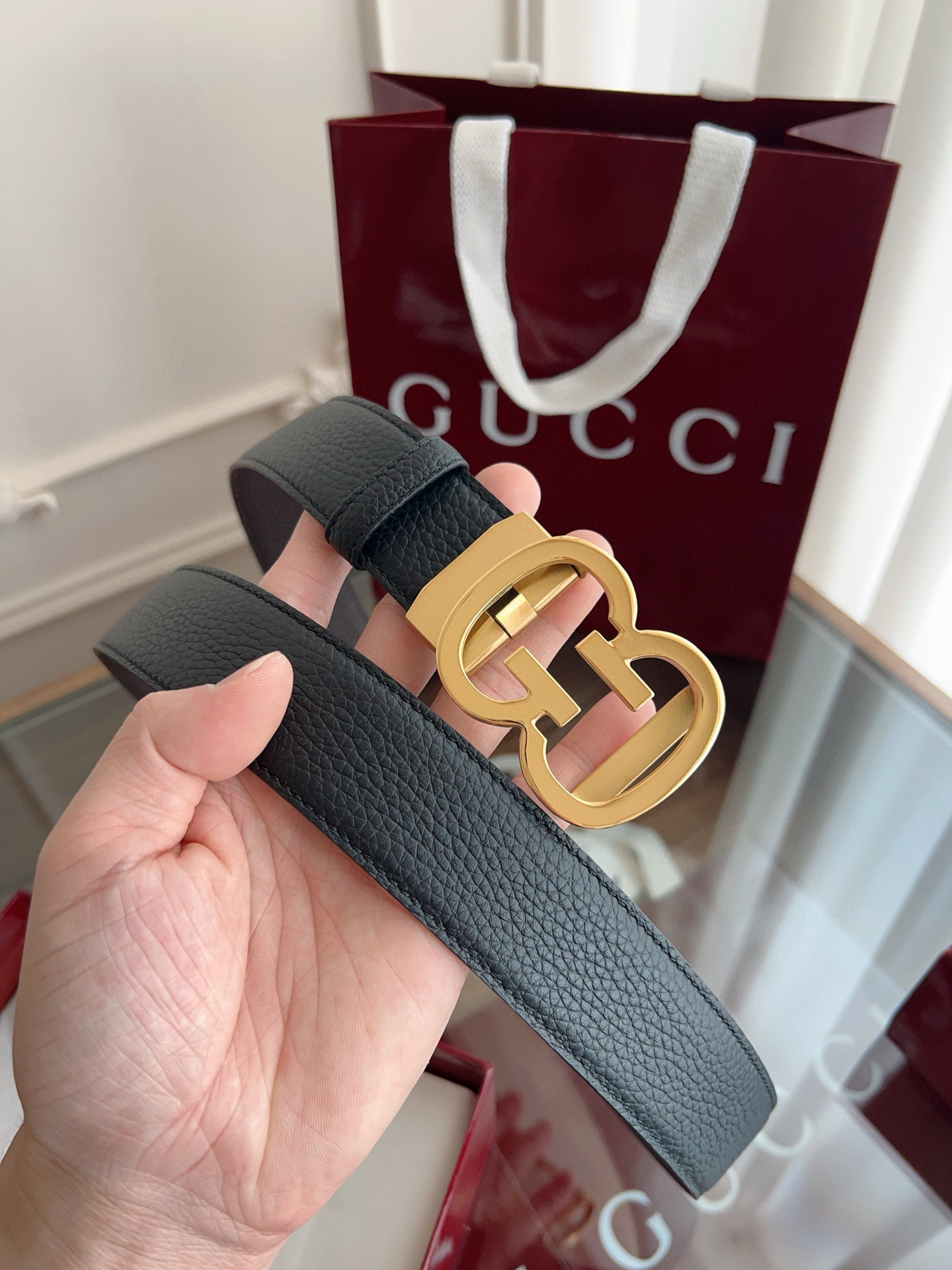 Gucci automatic smooth buckle double-sided cowhide belt width 3.5cm