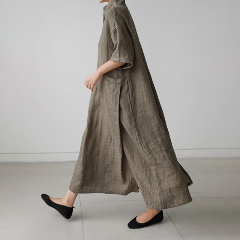 Lapel V Neck Comfy Maxi Dress