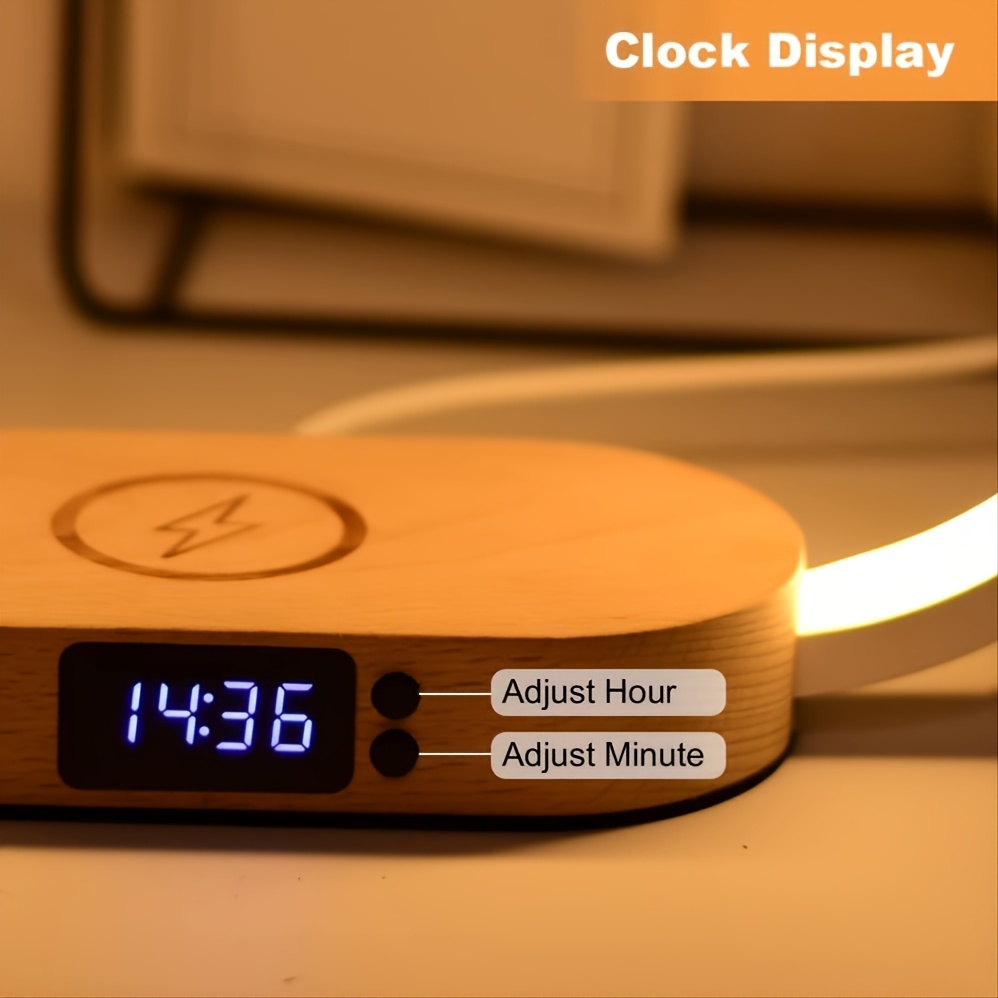 LED Desk Lamp Table Lamp Multifunctional Desk Lamp, Lamp With USB Port Charging, Wireless Charger, Night Light For Bedroom, Nightstand Lamp With Clock
