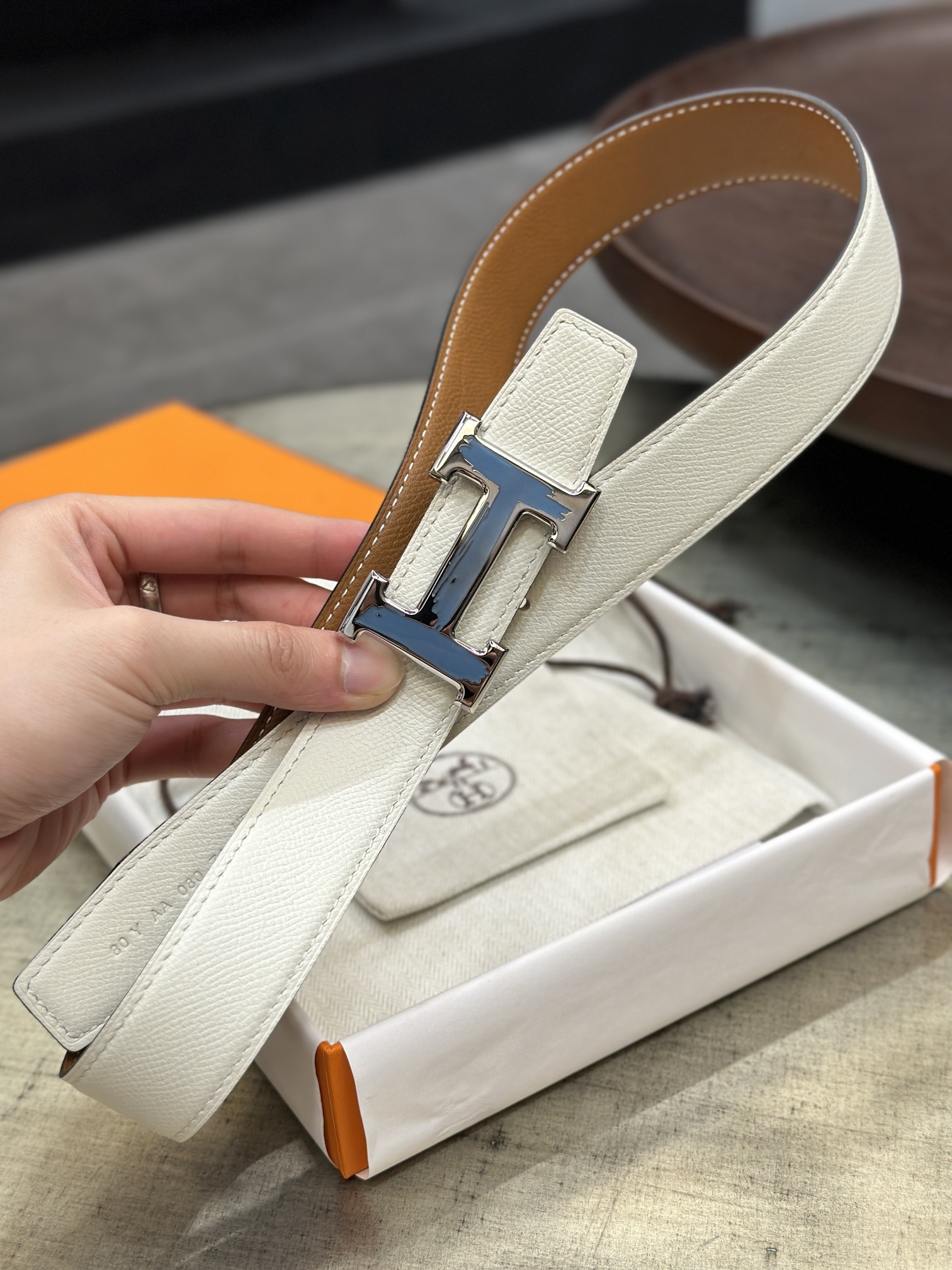 Hermès epsom double-faced calfskin belt 3.2CM wide