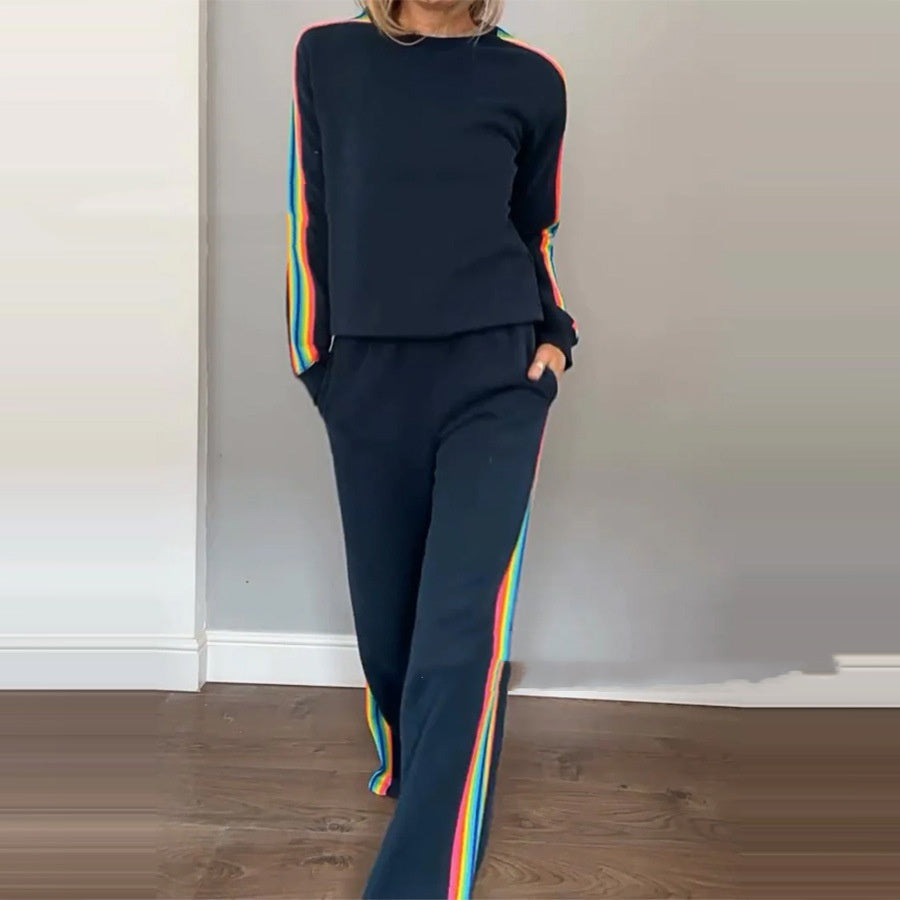 New Autumn Fashion Women's Crew Neck Casual Sweater and Pants Set