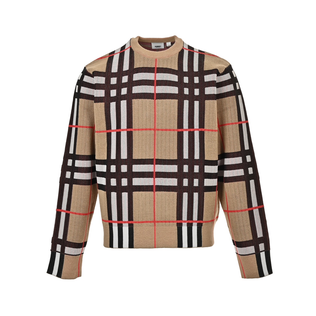 Burberry 24ss check preppy crew neck sweater