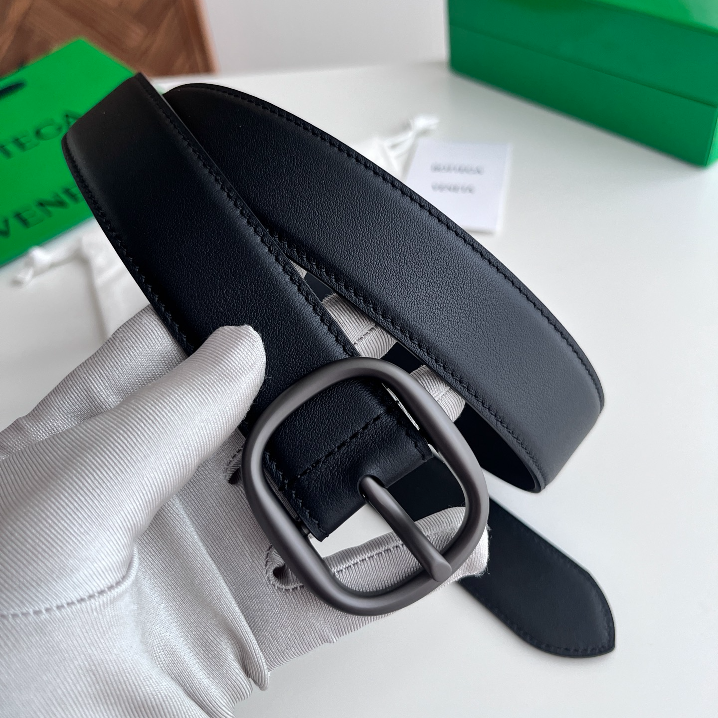 Bottega Veneta 25 smooth leather belt 3.5cm wide