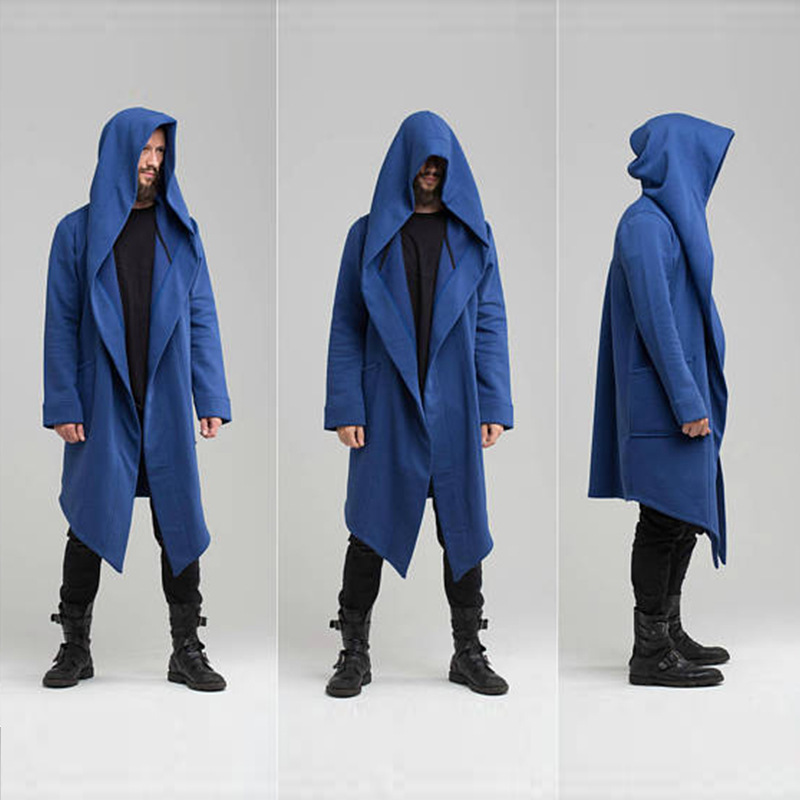 Autumn and winter pure color sweater cardigan overcoat for men hooded long style
