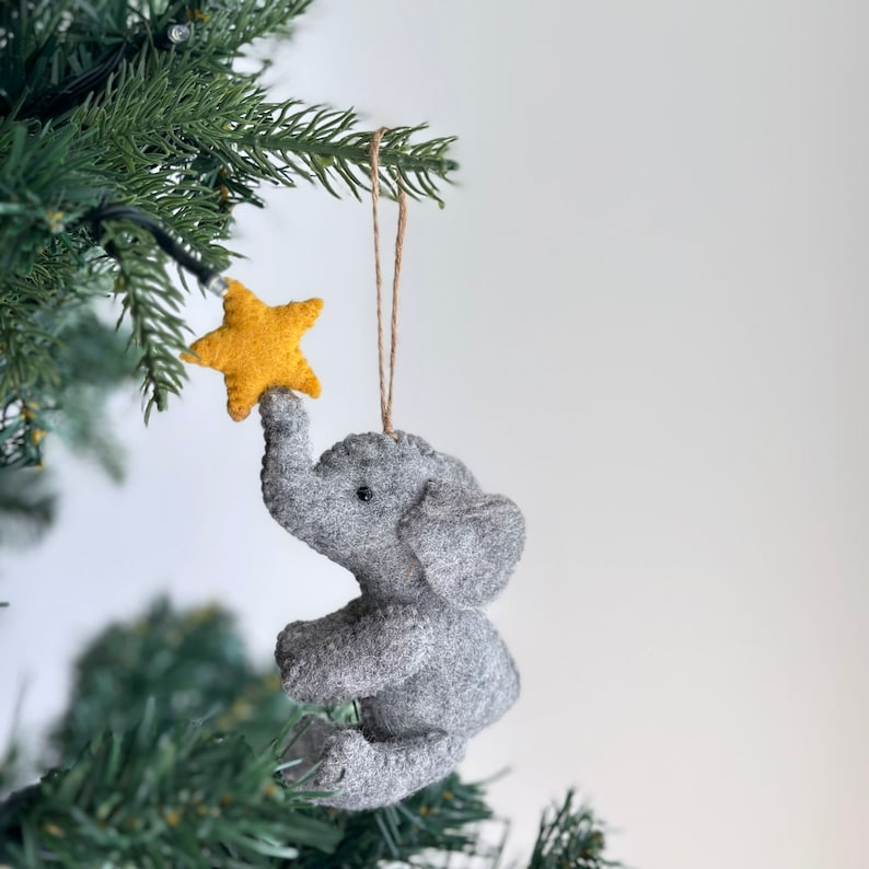 Elephant Ornament, Felt Elephant Christmas Ornament, Felt Christmas Ornament, Kids Christmas Ornament, Safari Animal Decor, Safari Ornament