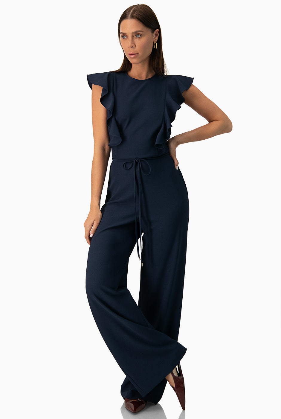 Jumpsuit amplio manga volantes