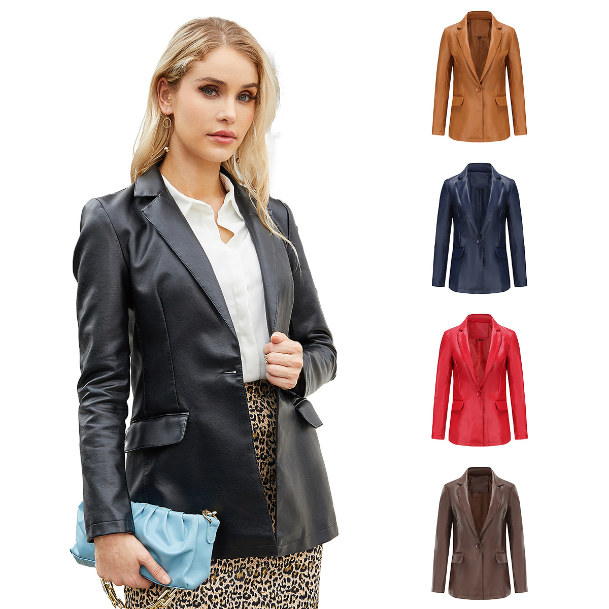 Long sleeved jacket women single button commuter casual leather jacket suit