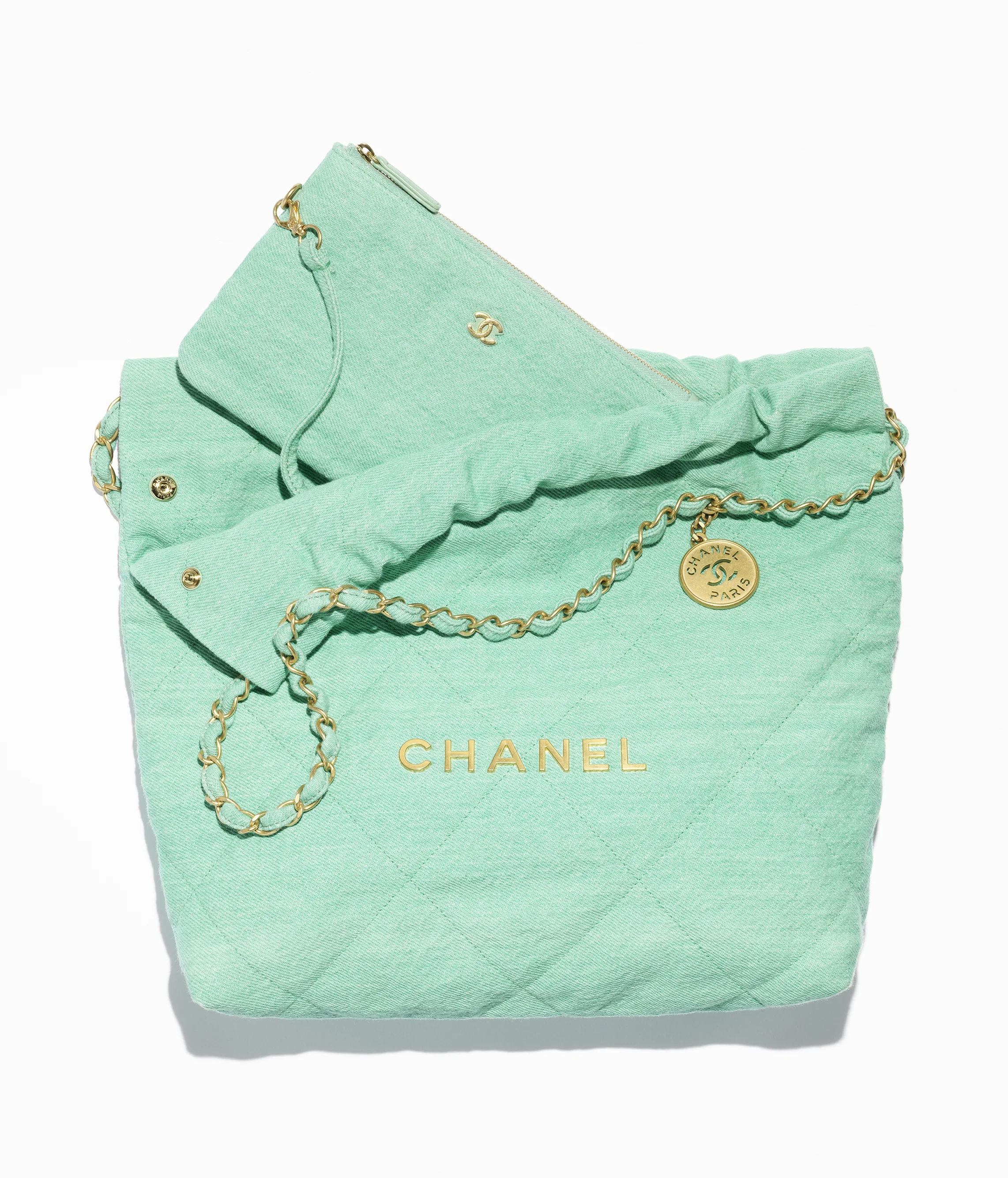 CHANEL Small 22 Top Handle Bag Shiny Calfskin & Gold-Tone Metal Green