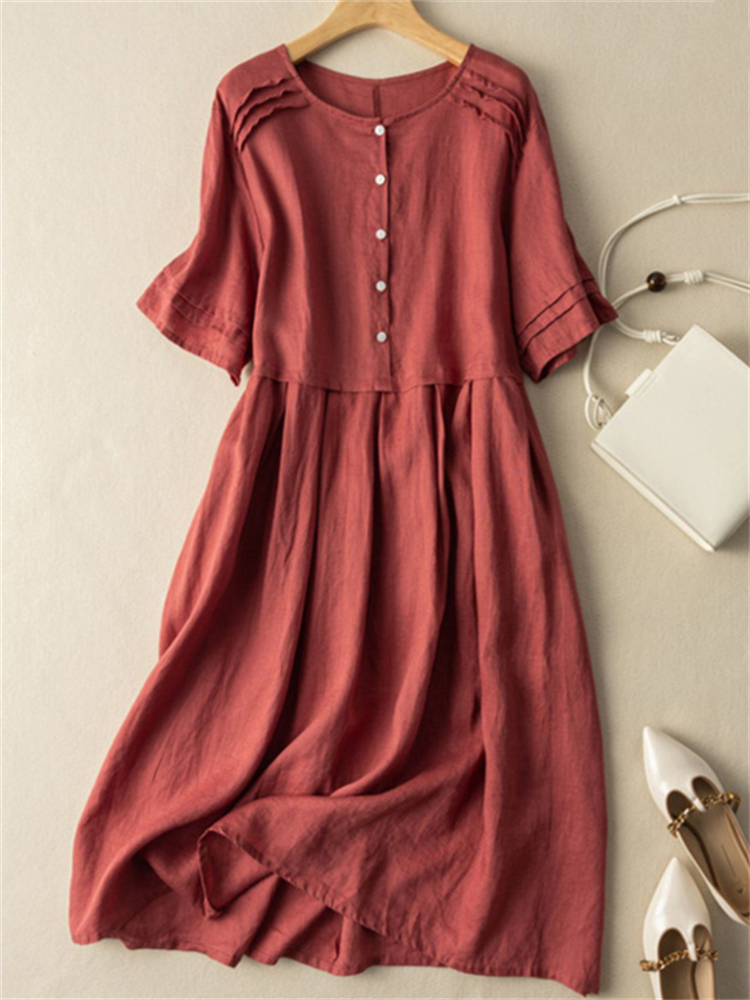 Vintage Pin Tucked Hem Button Up Maxi Dress