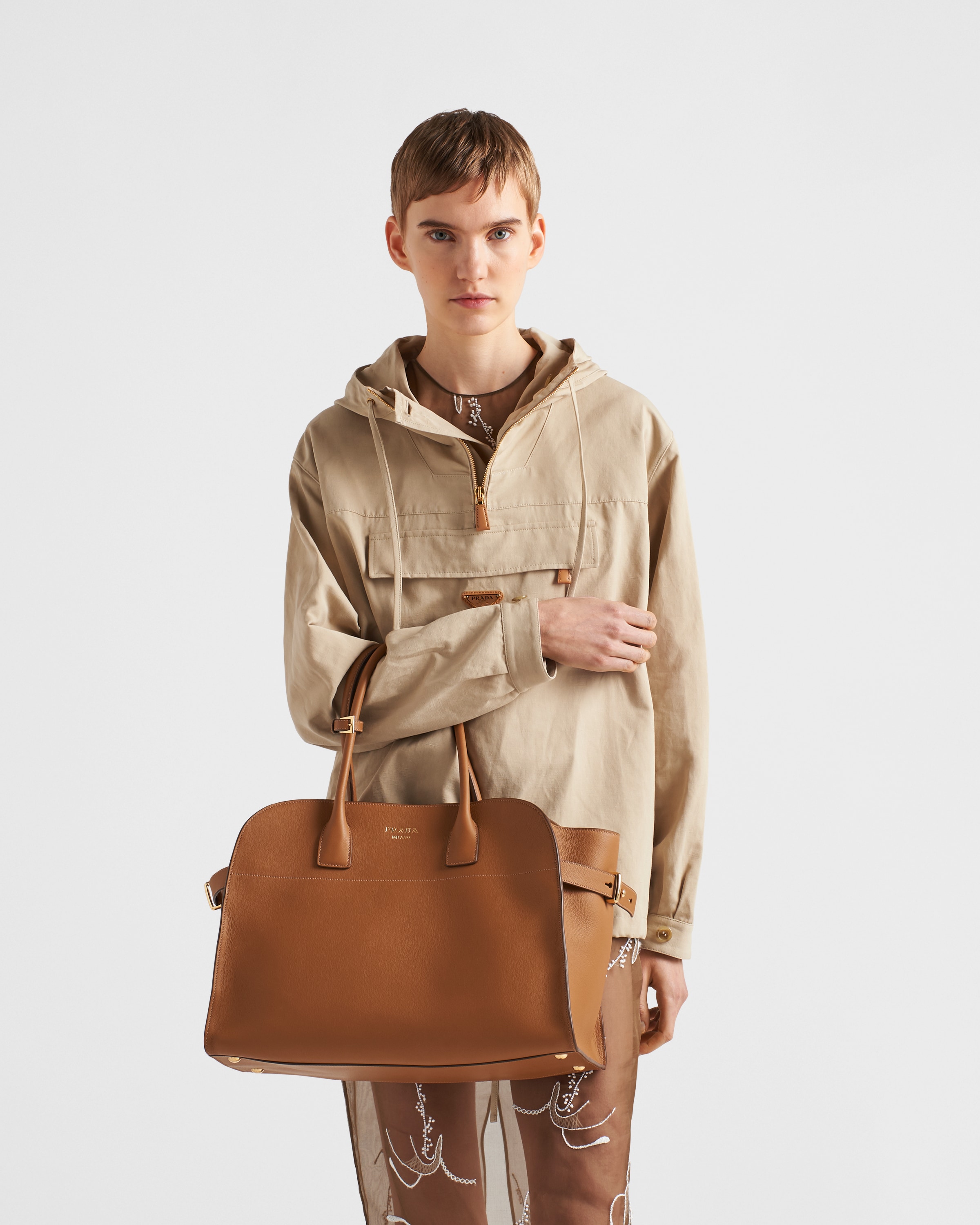 Prada Large Buckled Leather Tote