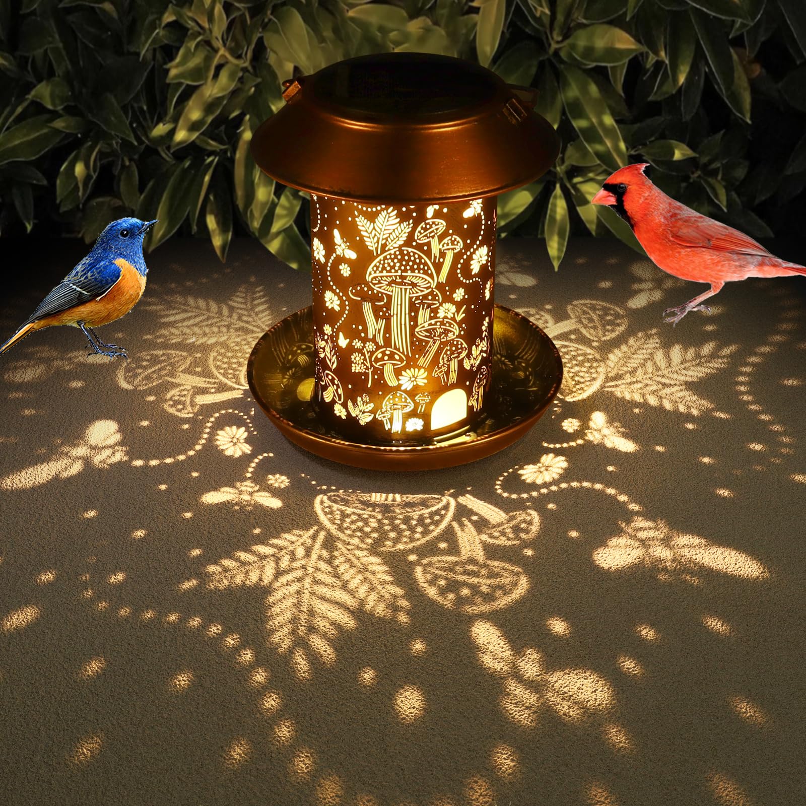 Solar Bird Feeders for Outdoors Metal Lanterns Outdoor Waterproof Hanging Garden Decor