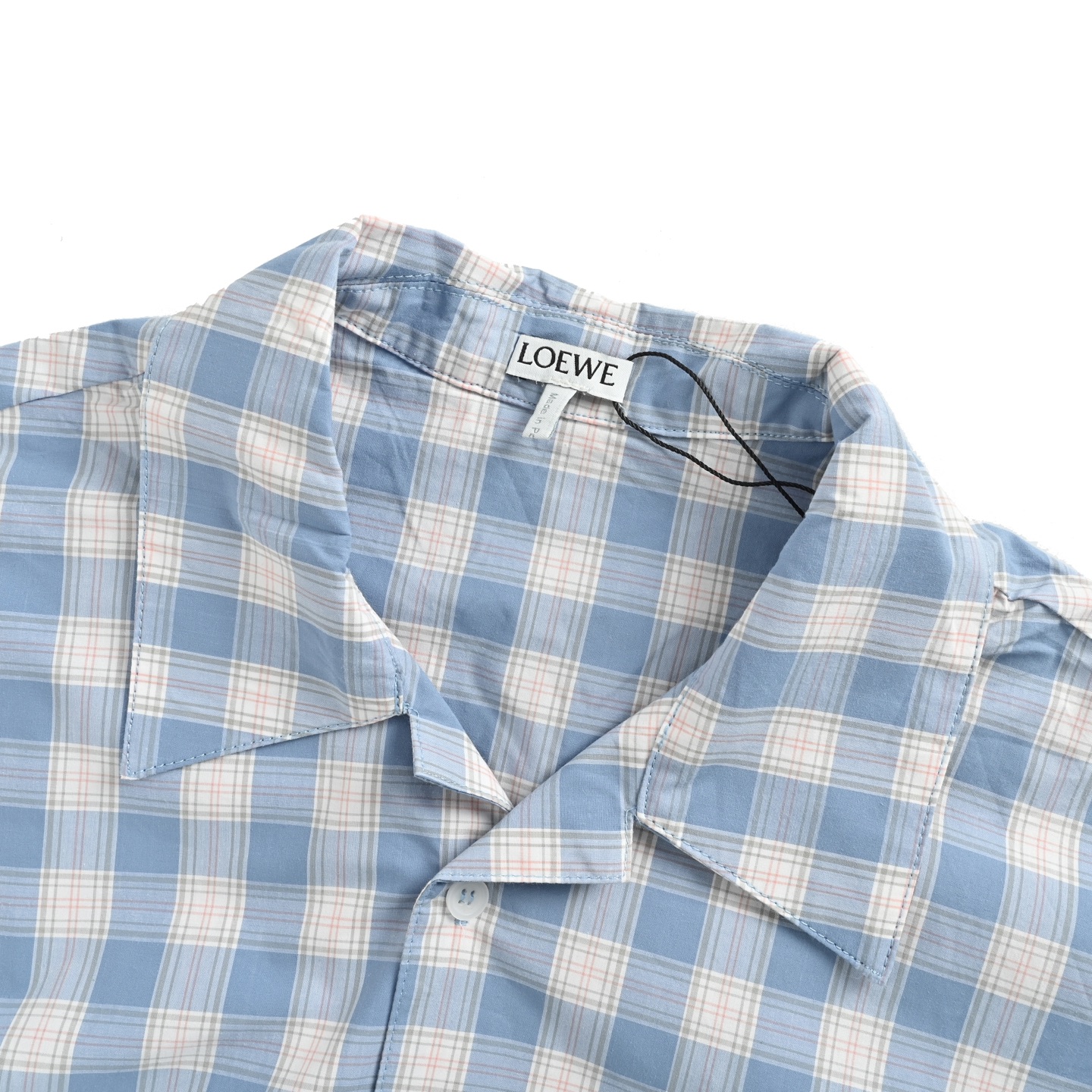 Loewe 25ss blue check short-sleeved shirt with embroidered logo