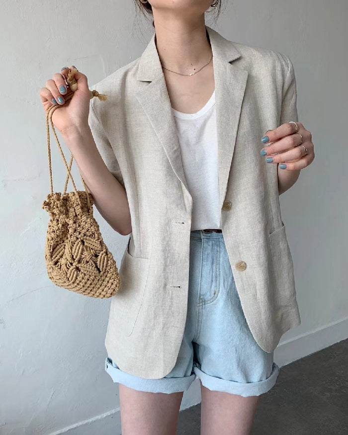 Loose Casual Cotton and Linen Short Sleeve Jacket