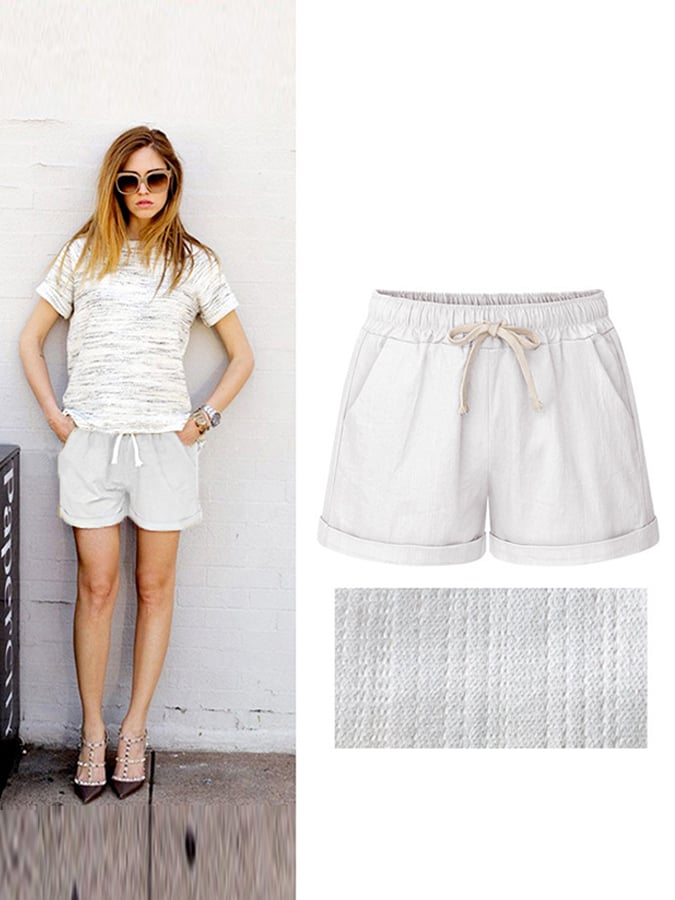 Women's Casual Solid Tie Slub Cotton Shorts