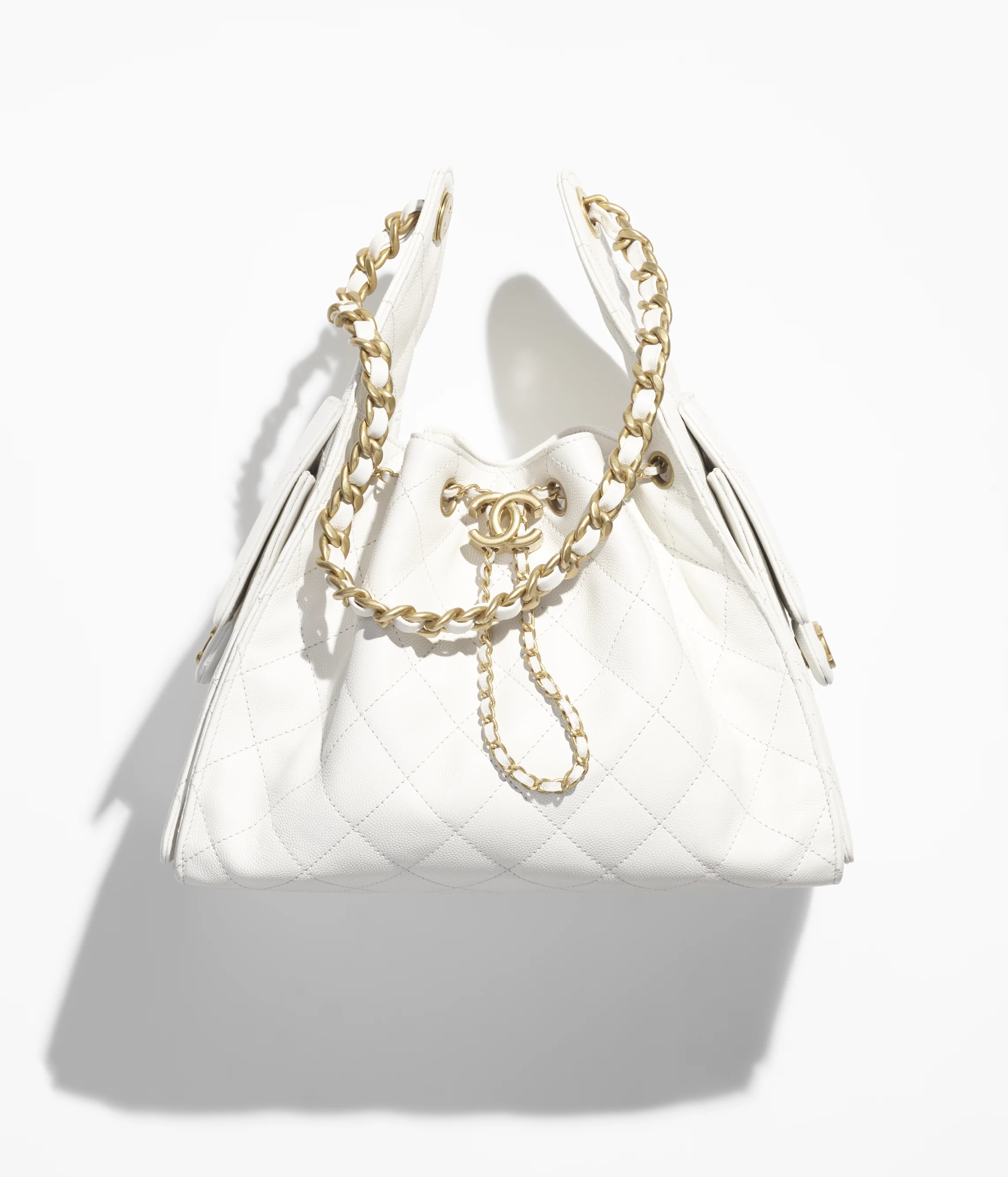Chanel Small 25 Grained Calfskin & Gold-Tone Metal White AS5293-B20304-10601