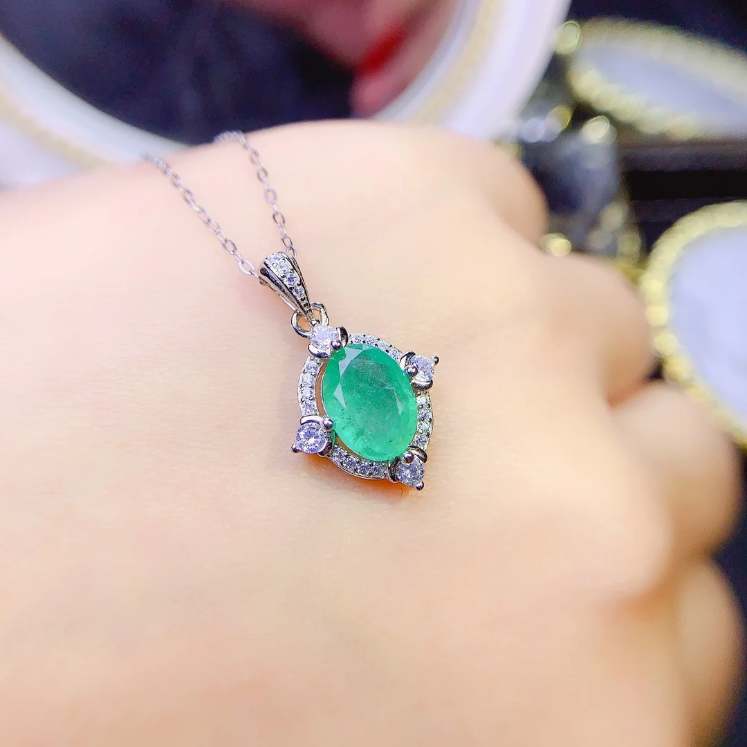 Natural Emerald Pendant 925 Sterling Silver Luxury Women's Necklace 925 Sterling Silver Jewelry Certified Gems free shipping