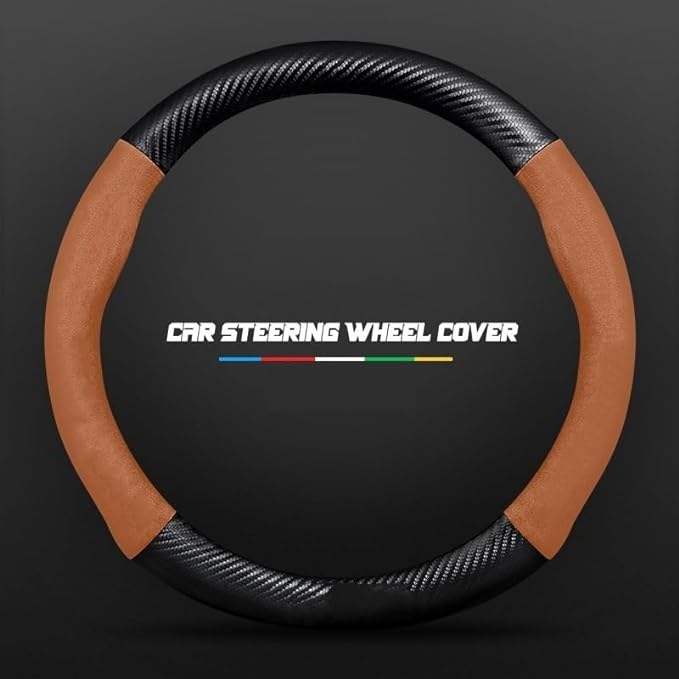 Steering wheel cover 3D embossed carbon fiber leather protective cover