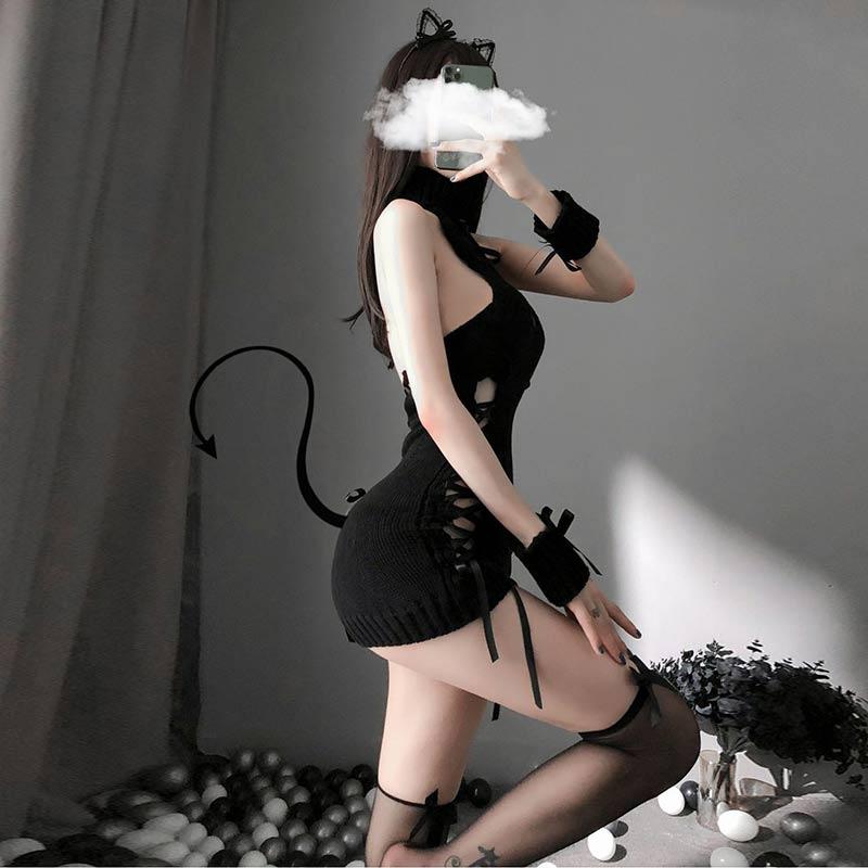 High Neck Hollow Out Halter Knitted Lingerie