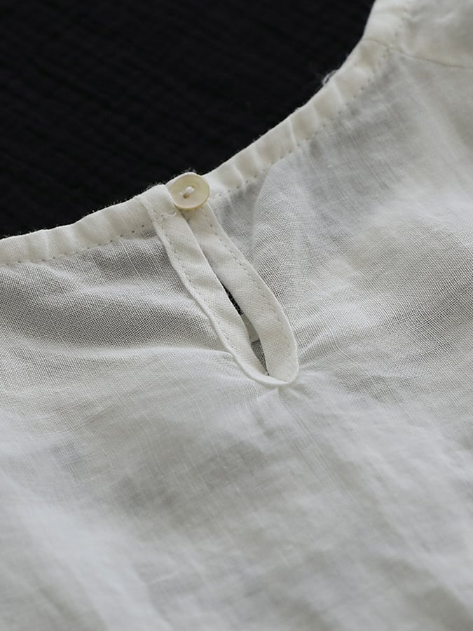 Women's Vintage Embroidered Floral Round Neck Casual Cotton And Linen Shirt