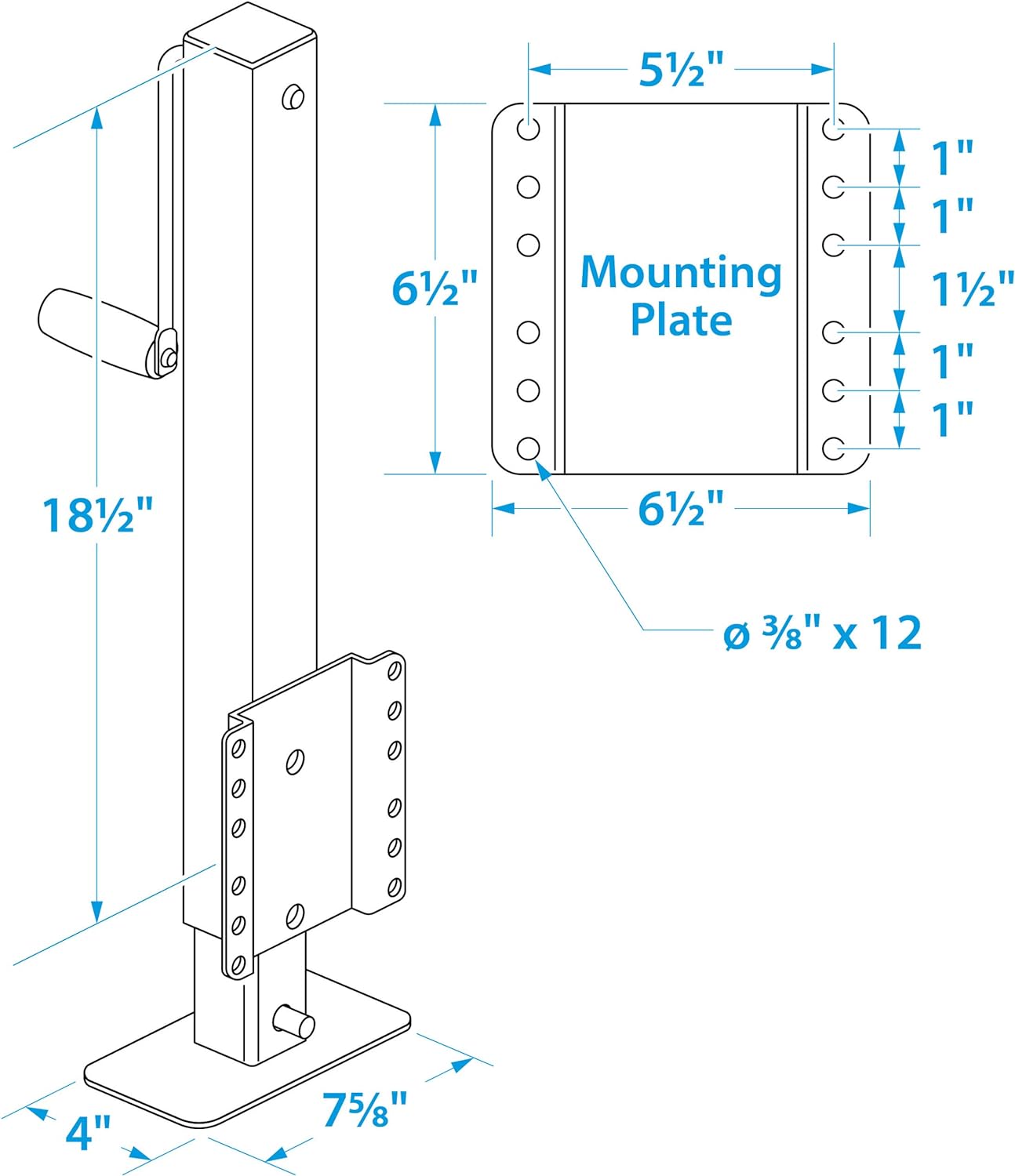 Seachoice Heavy Duty Trailer Jack 28.6 in of Lift Max Load 2500 Lbs