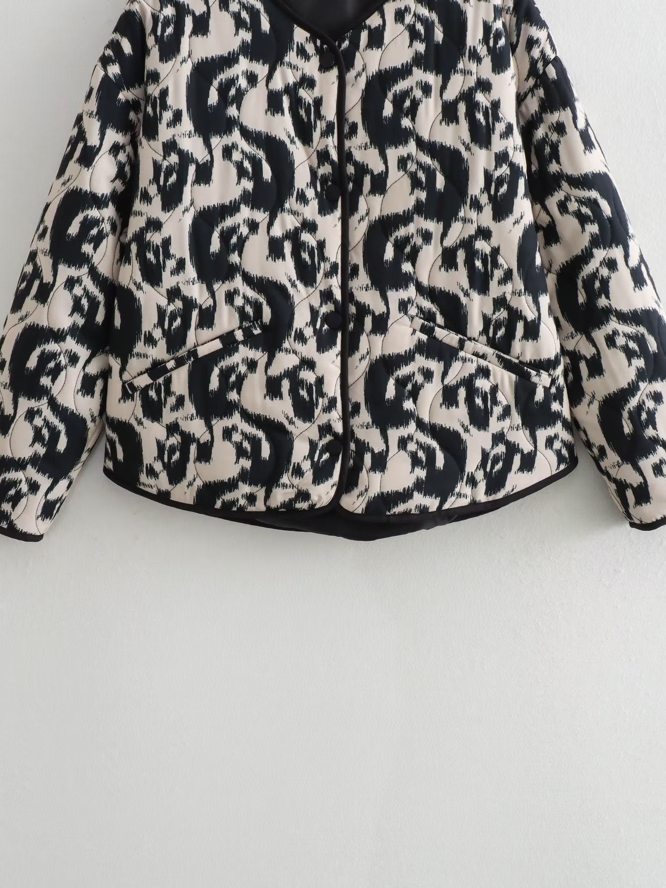 Autumn Winter Collarless Animal Print Loose Cotton Coat Jacket Coat Women
