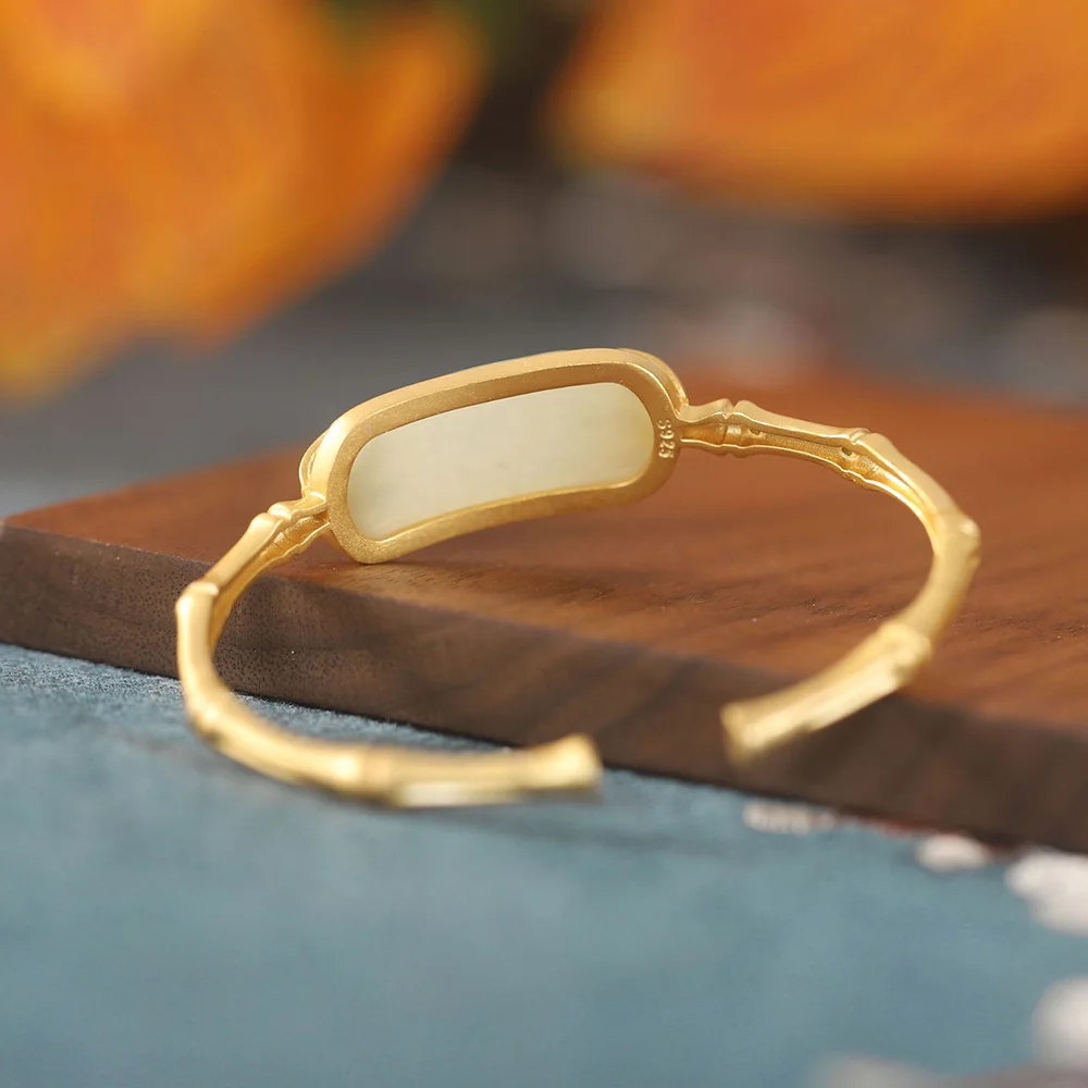 Natural Hotan Jade Luxury Bracelet For Women Gilded Bamboo Joint Vintage Bangles Fashion Jewelry Couples Gifts Free Shipping