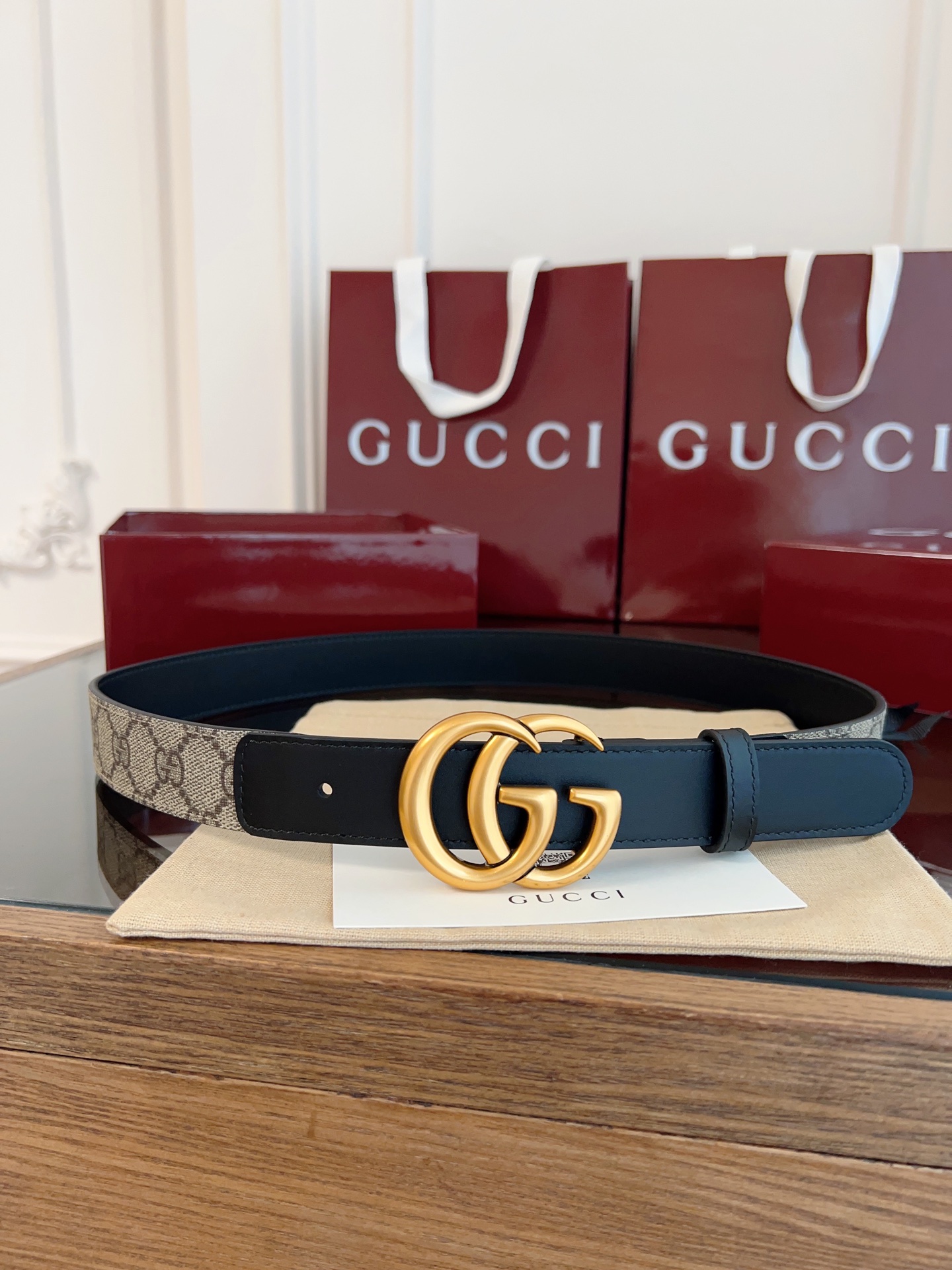 Gucci Double G steel buckle women's cowhide double-sided belt 3.0cm wide